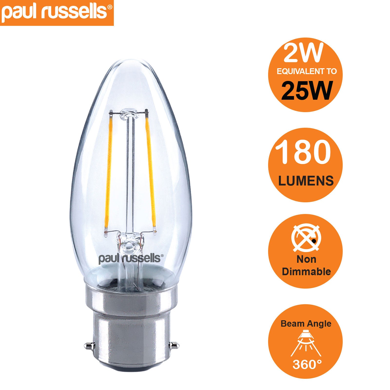 LED Filament Candle 2W=25W Day Light E27 ES Edison Screw Bulbs