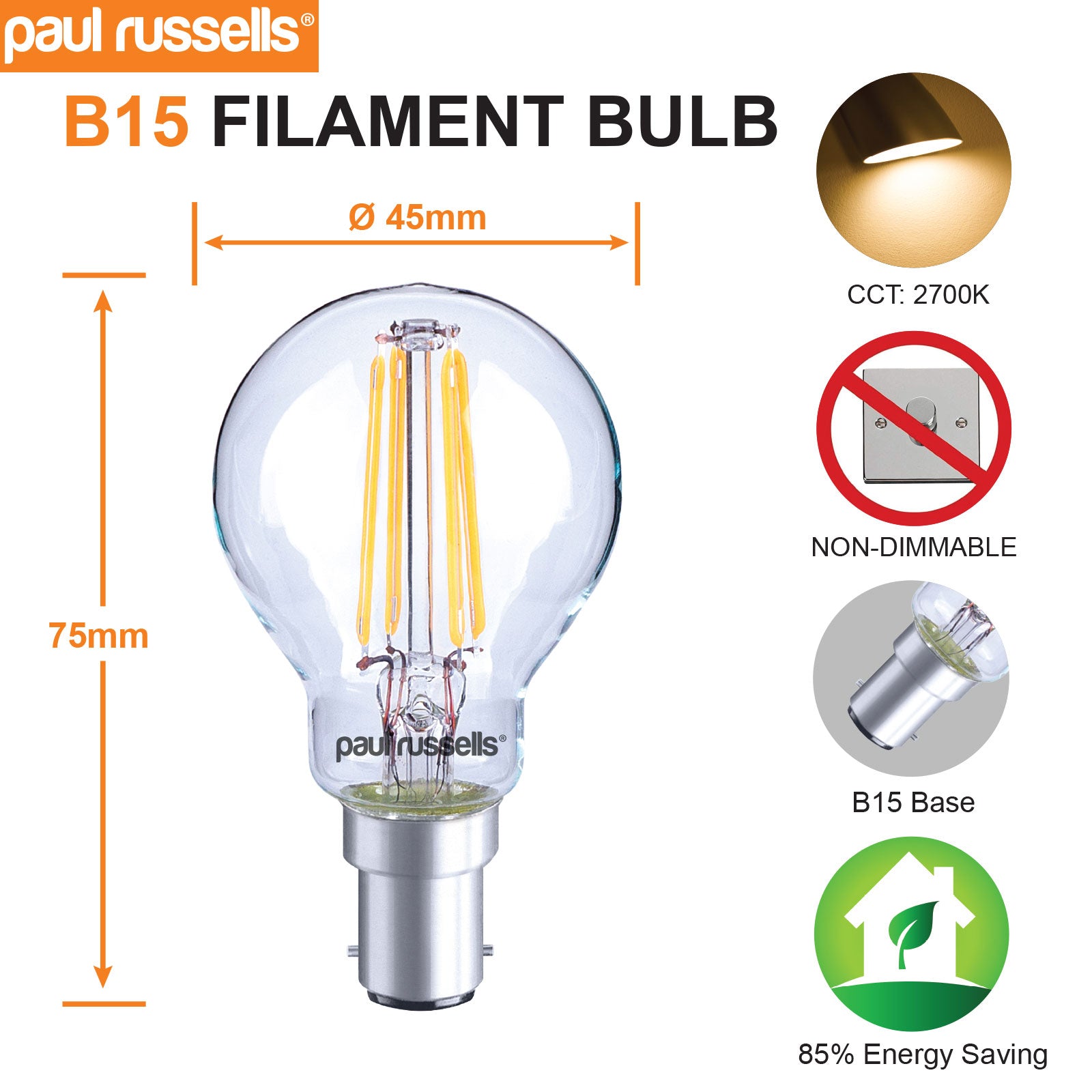 LED Filament GOLF 4W=40W Warm White SBC B15 Small Bayonet Cap Bulbs