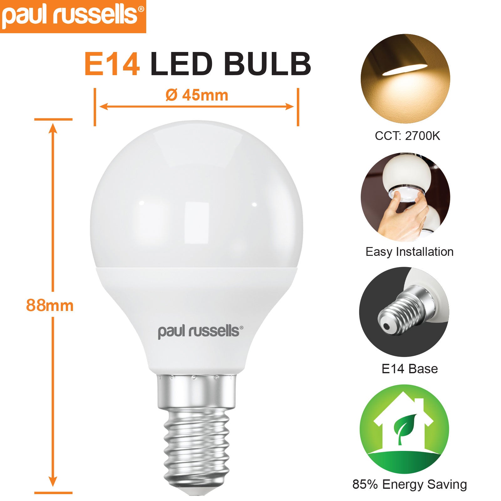 LED Golf Ball 7W=60W Warm White SES E14 Small Edison Screw Cap Bulbs