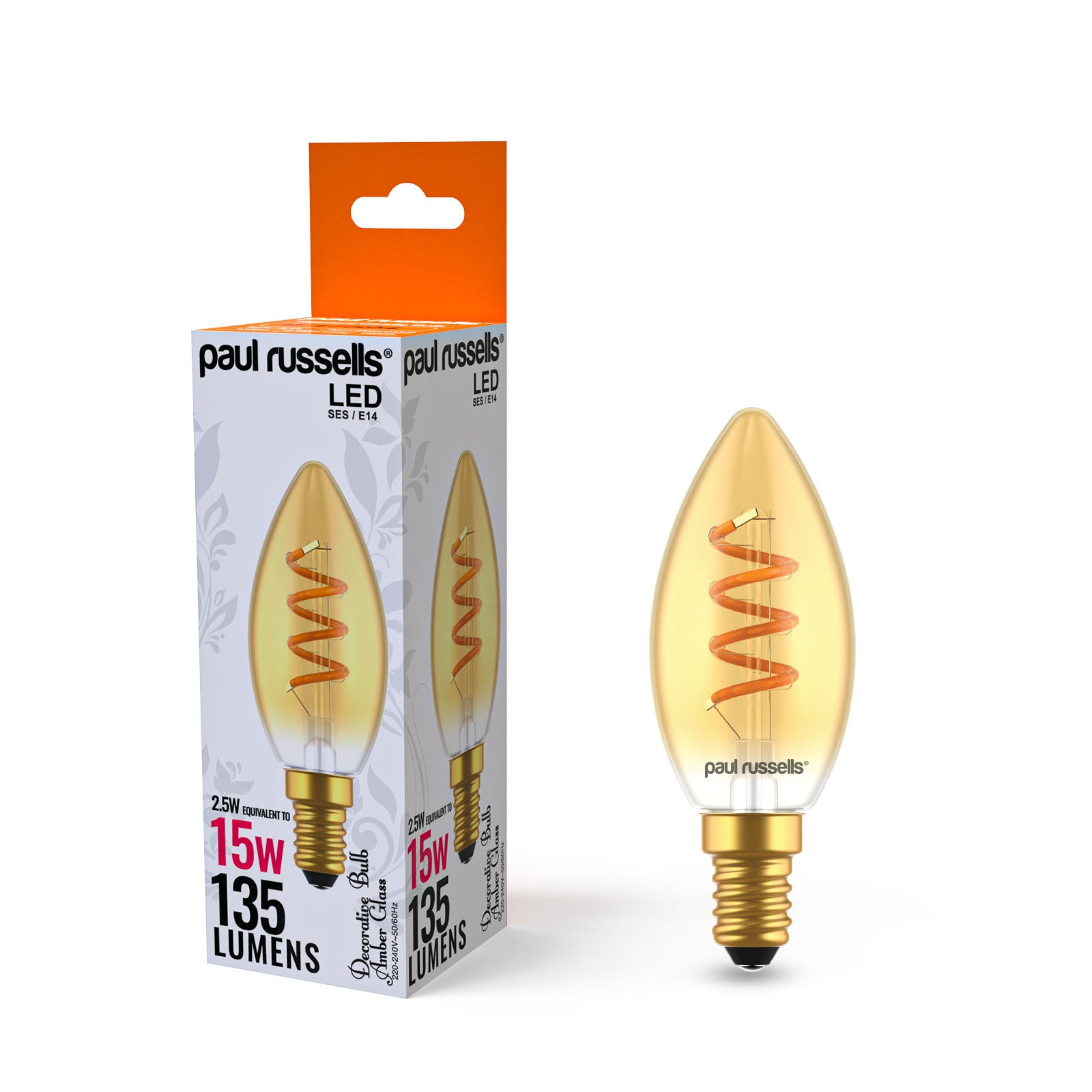 LED Filament Spiral Candle 2.5W=15w Extra Warm White (AMBER) SES E14 Small Edison Screw Decorative Bulbs