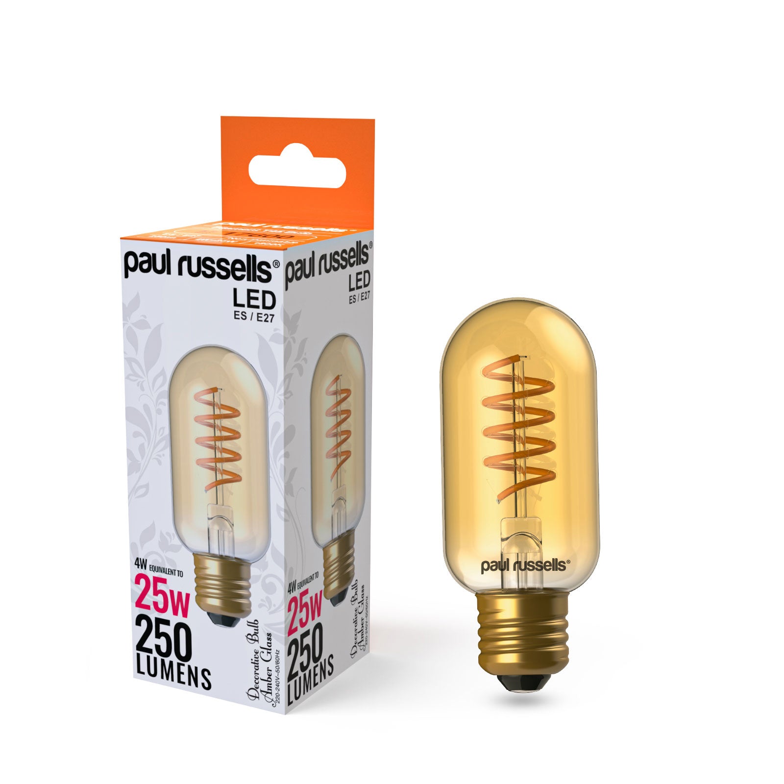 LED Filament Spiral T45 4W=25w Extra Warm White (AMBER) ES E27 Edison Screw Decorative Bulbs
