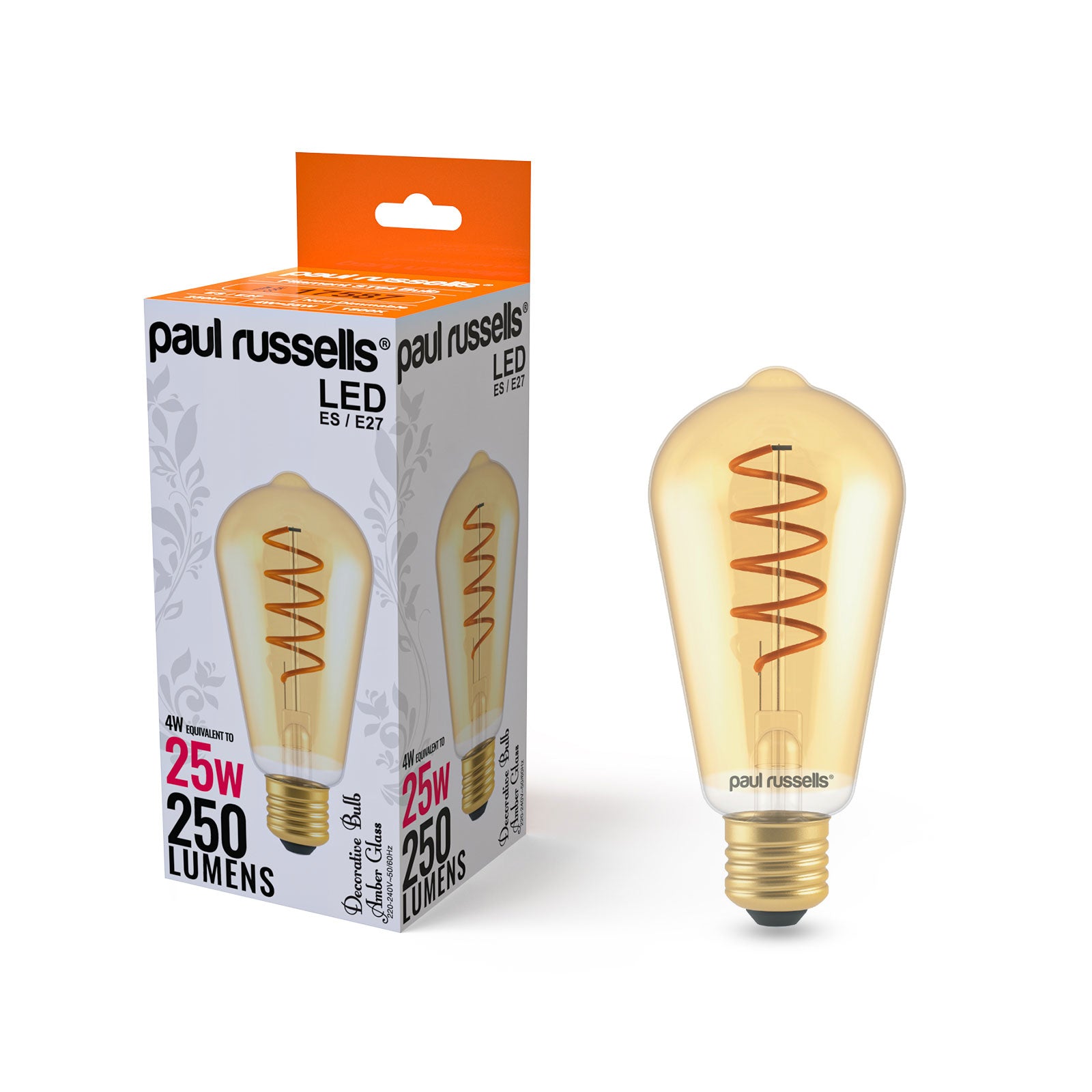 LED Filament Spiral ST64 4W=25w Extra Warm White (AMBER) ES E27 Edison Screw Decorative Bulbs