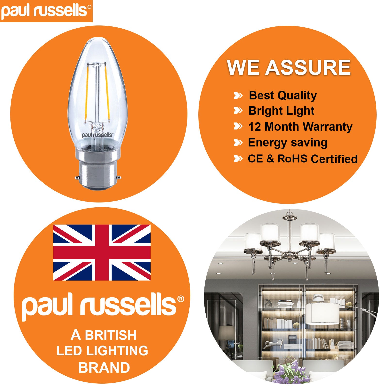 LED Filament Candle 2W=25W Day Light BC B22 Bayonet Bulbs