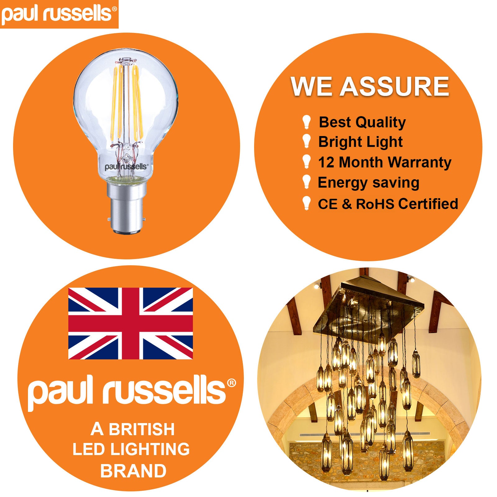 LED Filament GOLF 4W=40W Warm White SBC B15 Small Bayonet Cap Bulbs