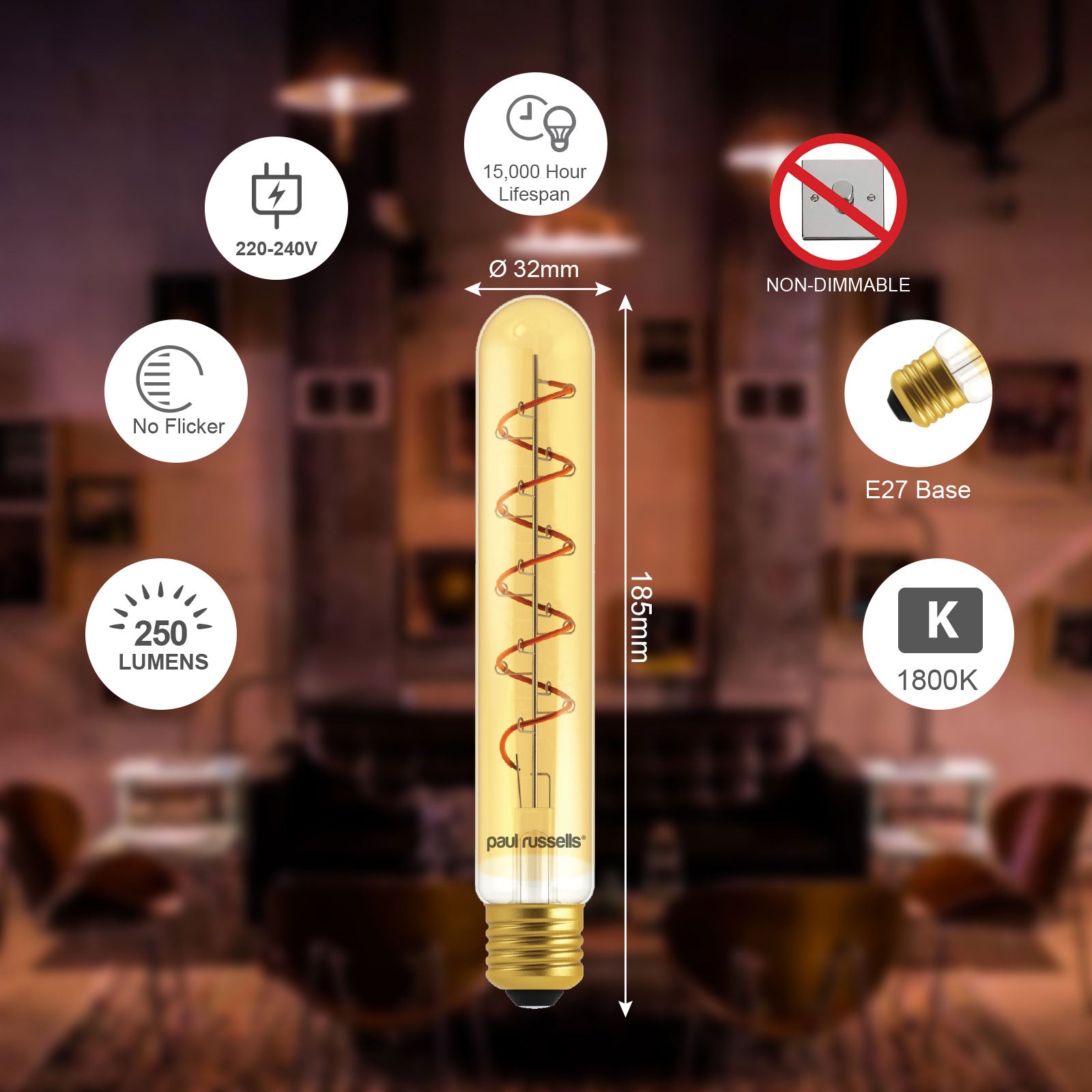 LED Filament Spiral T32 4W=25w Extra Warm White (AMBER) ES E27 Edison Screw Decorative Bulbs
