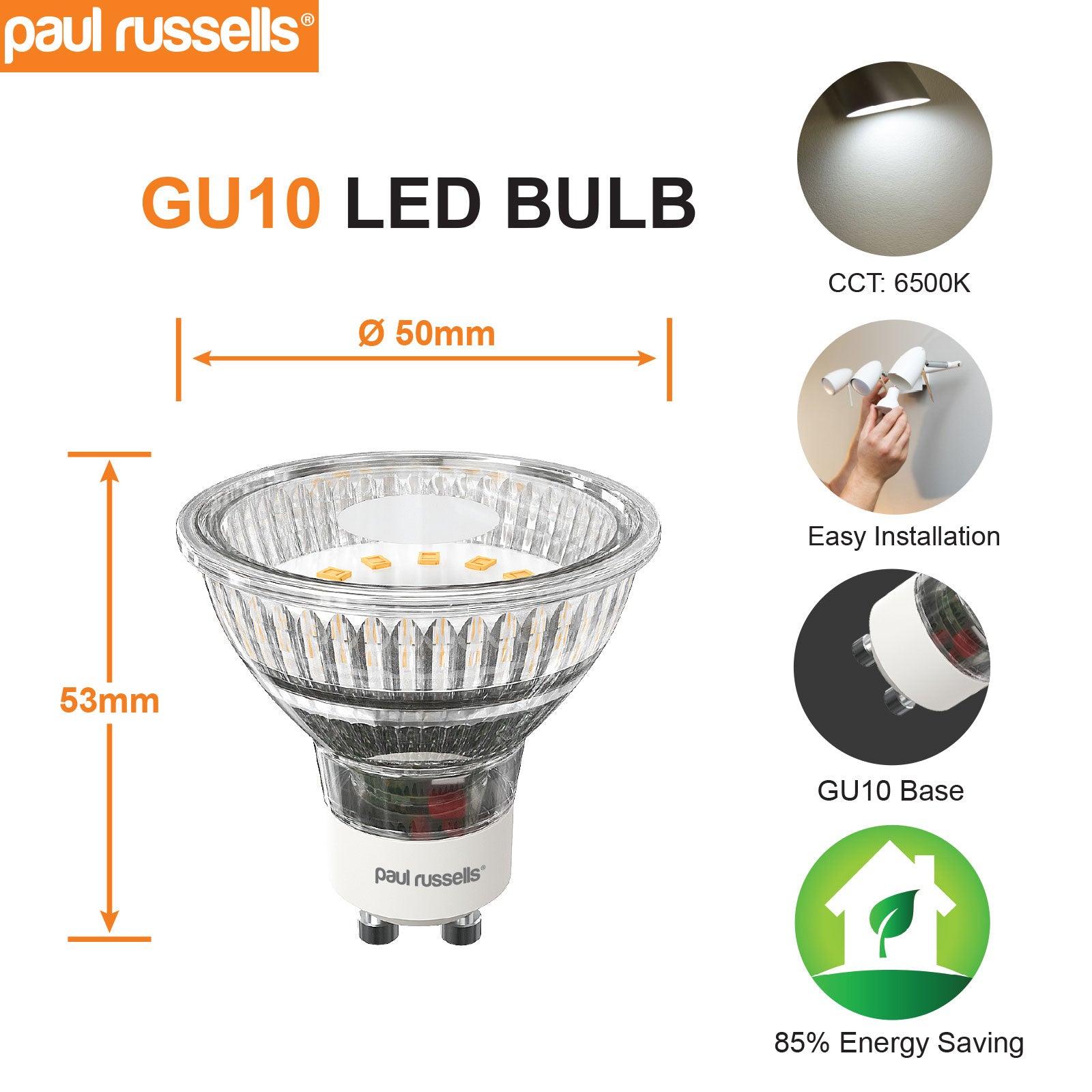 GU10 4.9W=45W LED Spot Light Bulbs Day Light