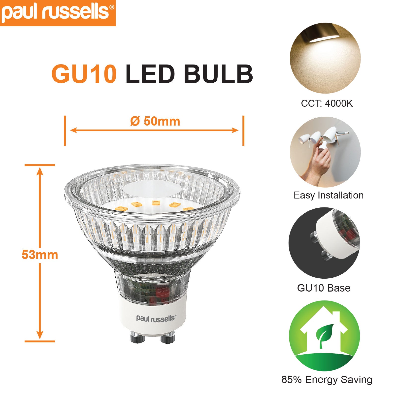 GU10 4.9W=45W LED Spot Light Bulbs Cool White