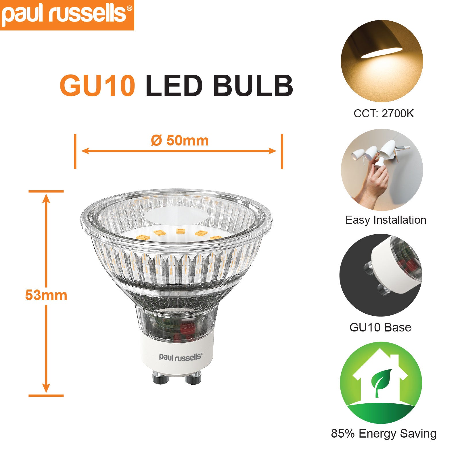 GU10 4W=35W LED Spot Light Bulbs Warm White