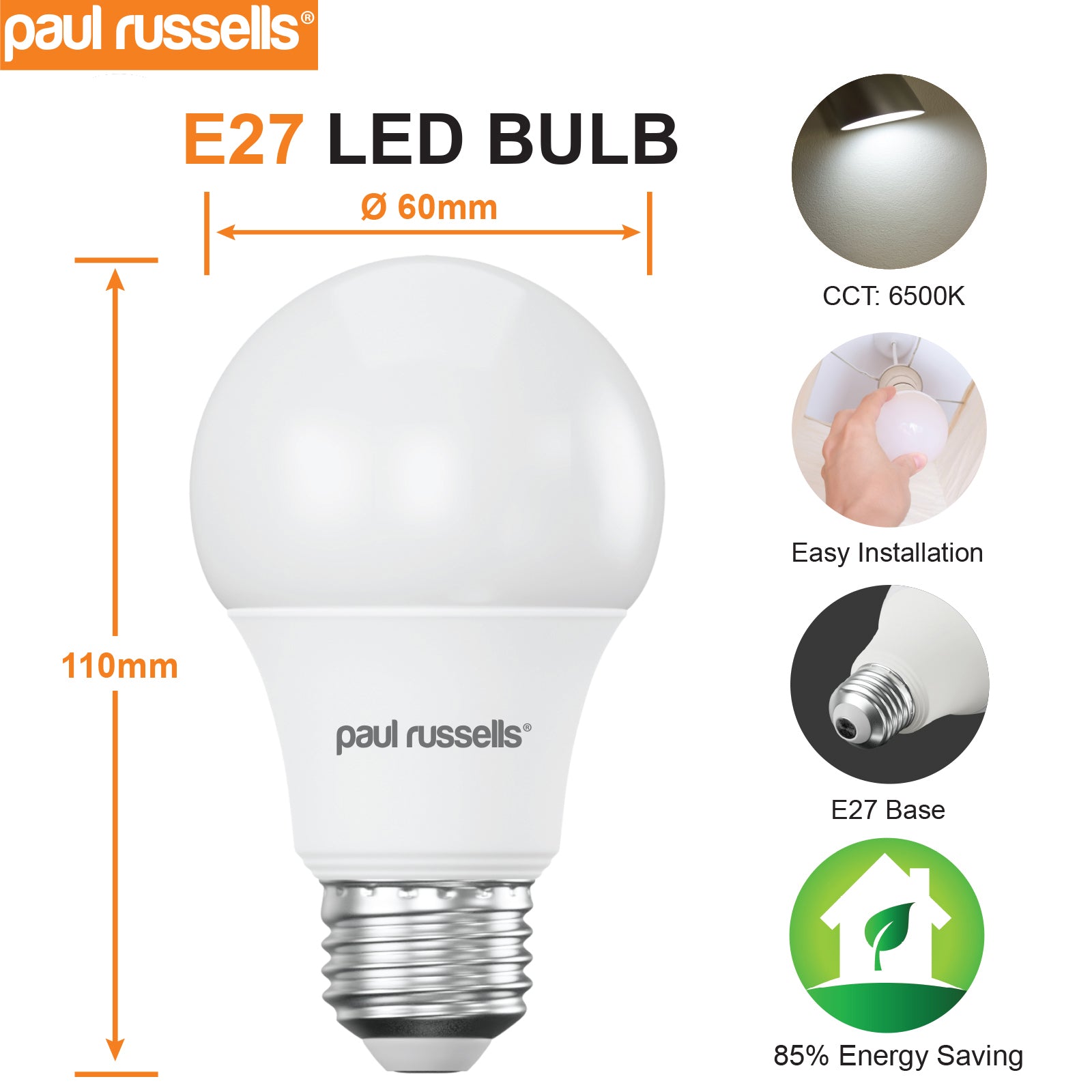 LED GLS 9W=60W Day Light Edison Screw ES E27 Light Bulbs
