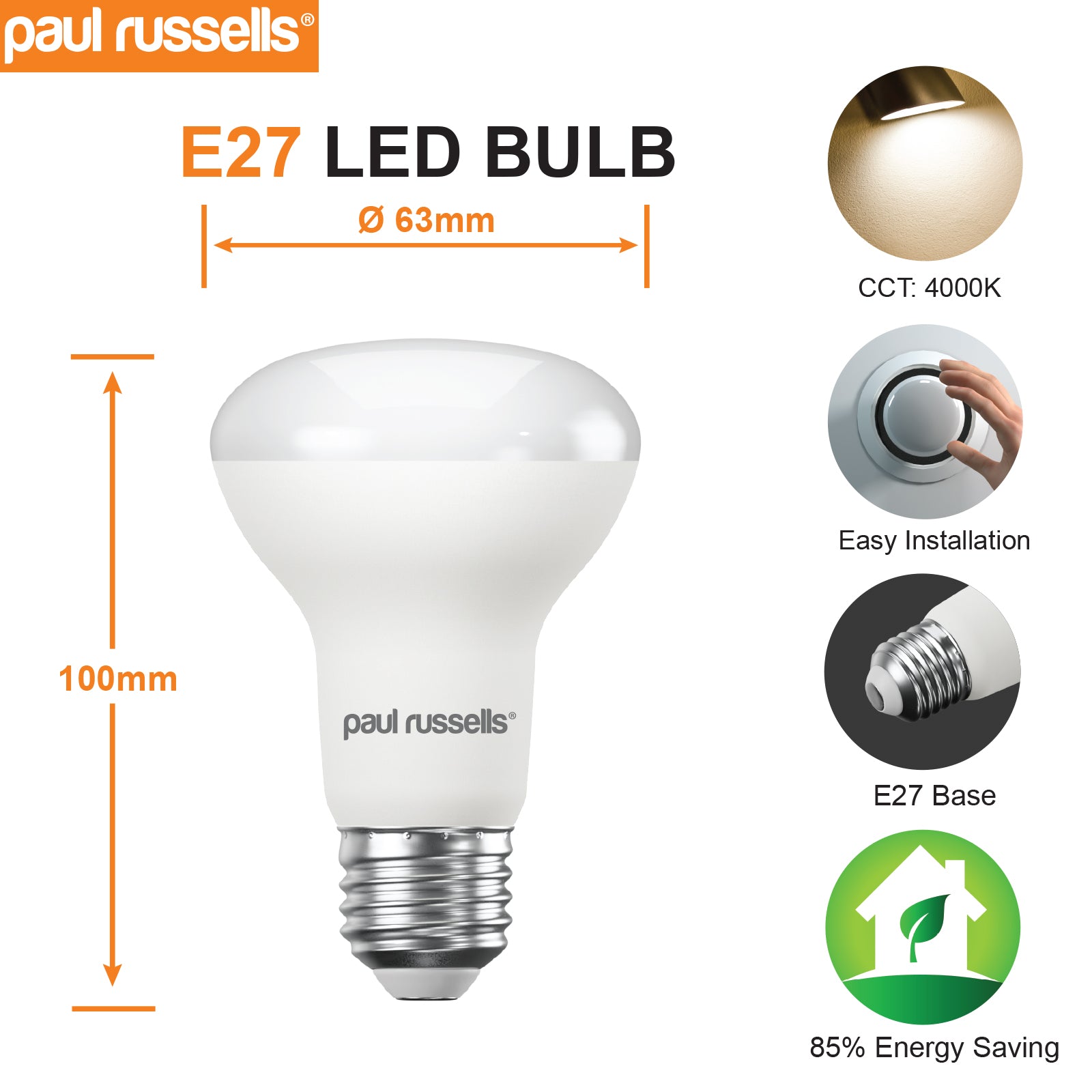 LED Reflector Light Bulbs R63 8.5W=60W Cool White ES E27 Edison Screw