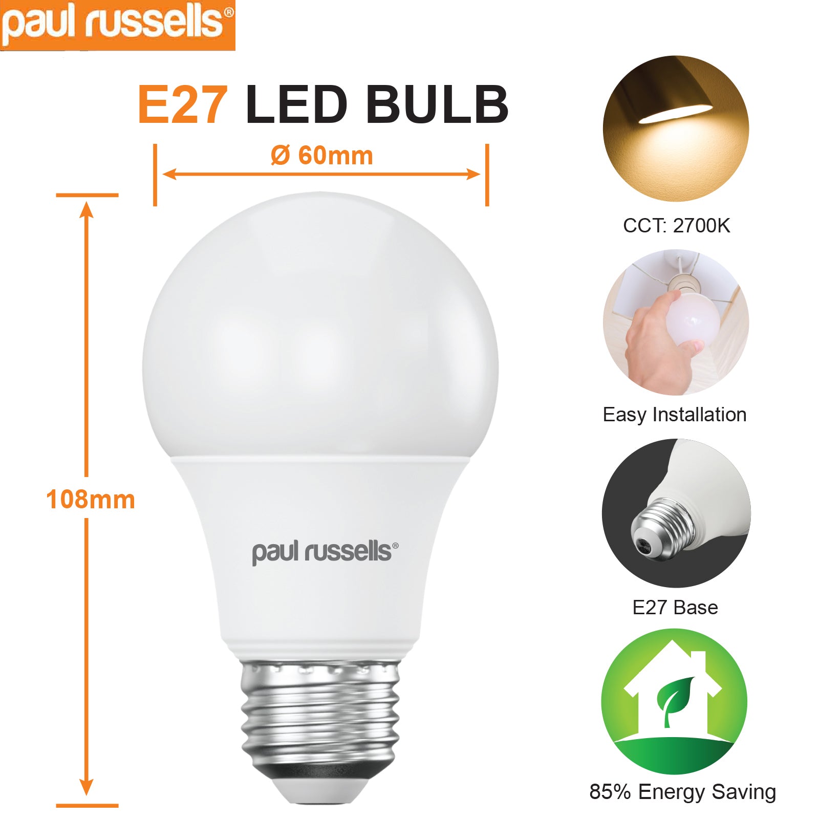 LED GLS 4.9W=40W Warm White Edison Screw ES E27 Light Bulbs