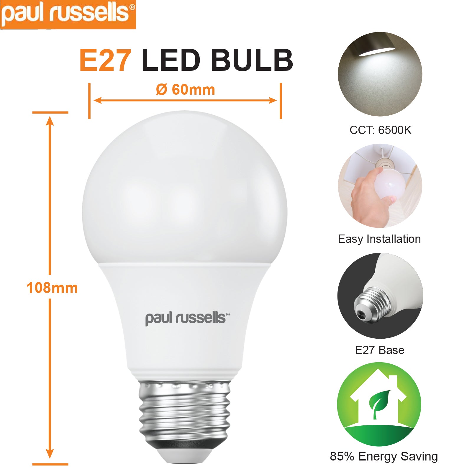 LED GLS 8W=50W Day Light Edison Screw ES E27 Light Bulbs