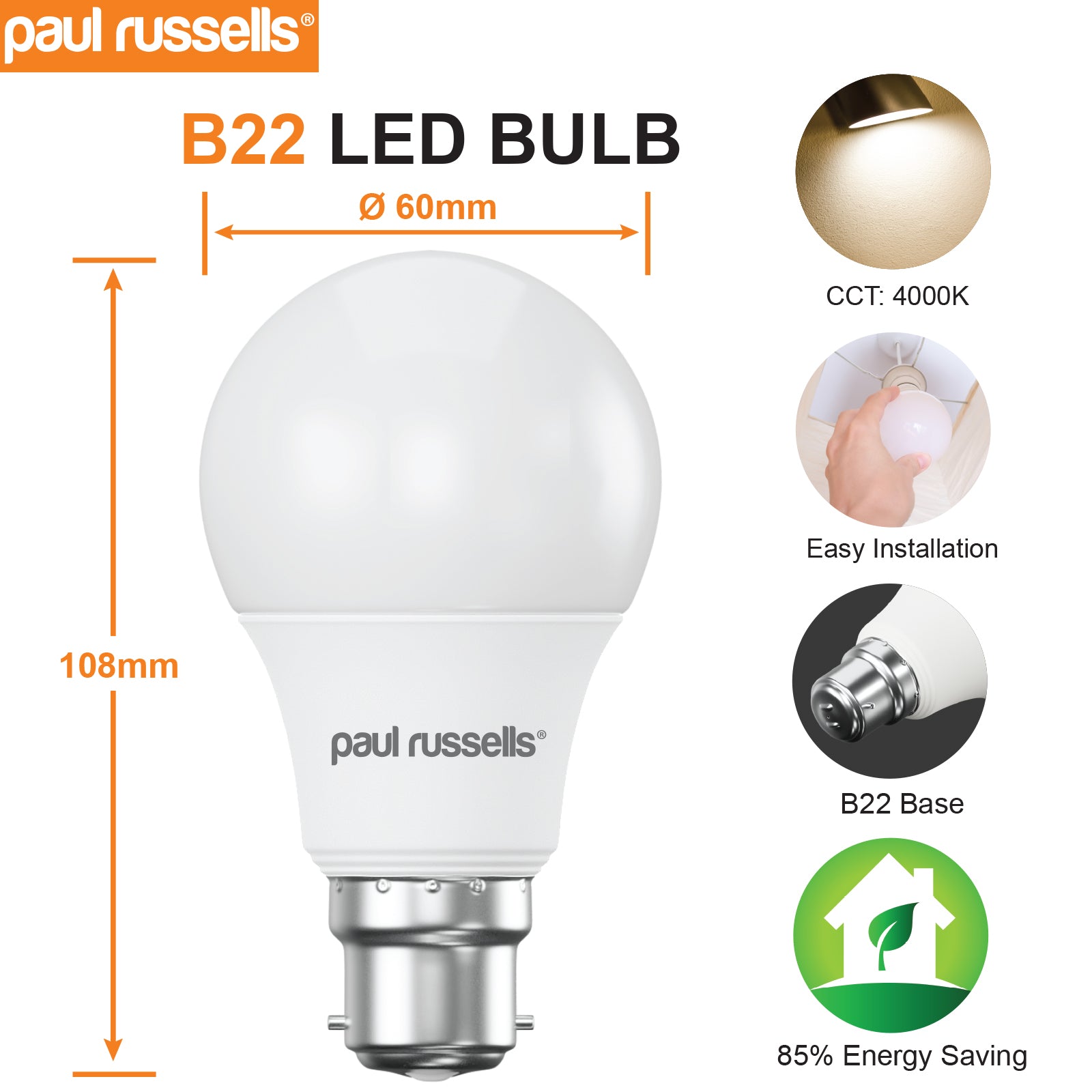 LED GLS 8W=50W Cool White Bayonet Cap BC B22 Light Bulbs