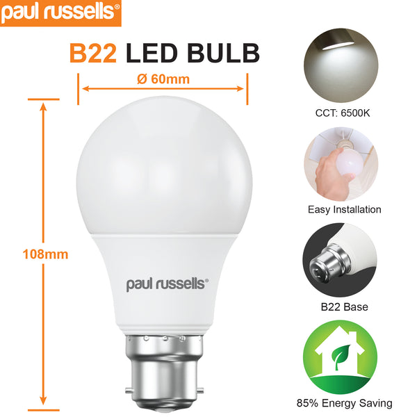 LED GLS 6W=40W Day Light Bayonet Cap BC B22 Light Bulbs – paul russells