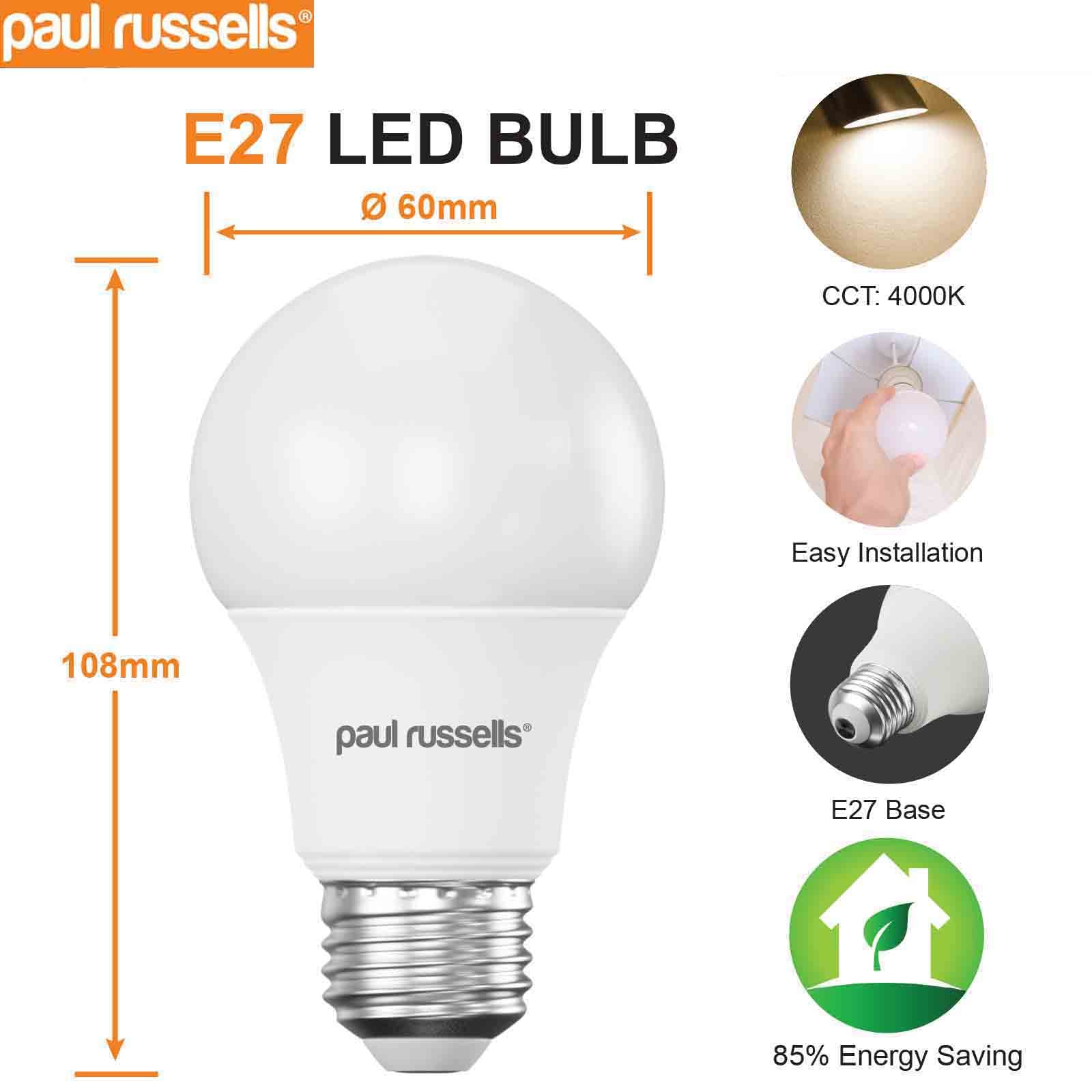 LED GLS 6W=40W Cool White Edison Screw ES E27 Light Bulbs