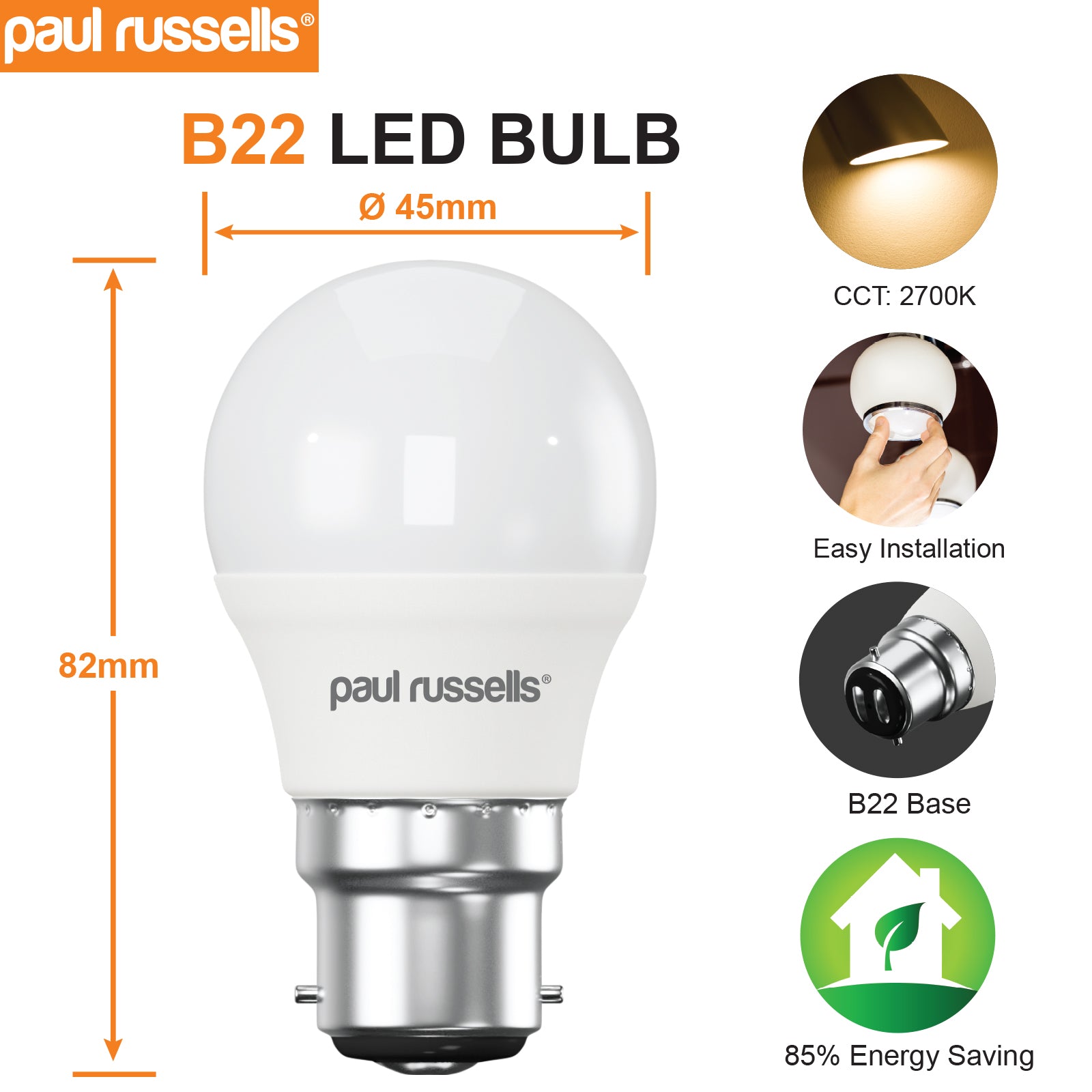 LED Golf Ball 3W=25W Warm White Bayonet Cap BC B22 Bulbs