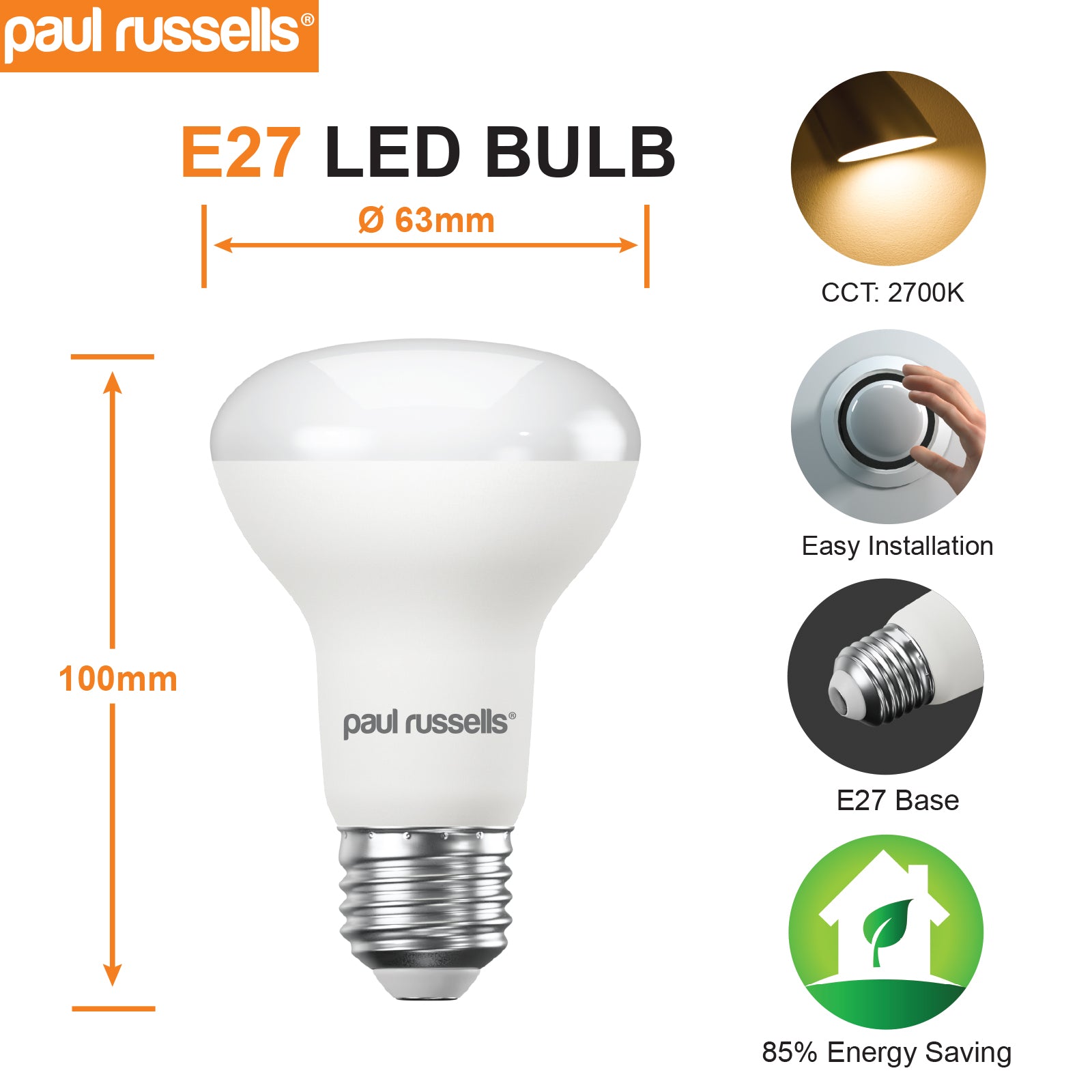 LED Reflector Light Bulbs R63 8.5W=60W Warm White ES E27 Edison Screw