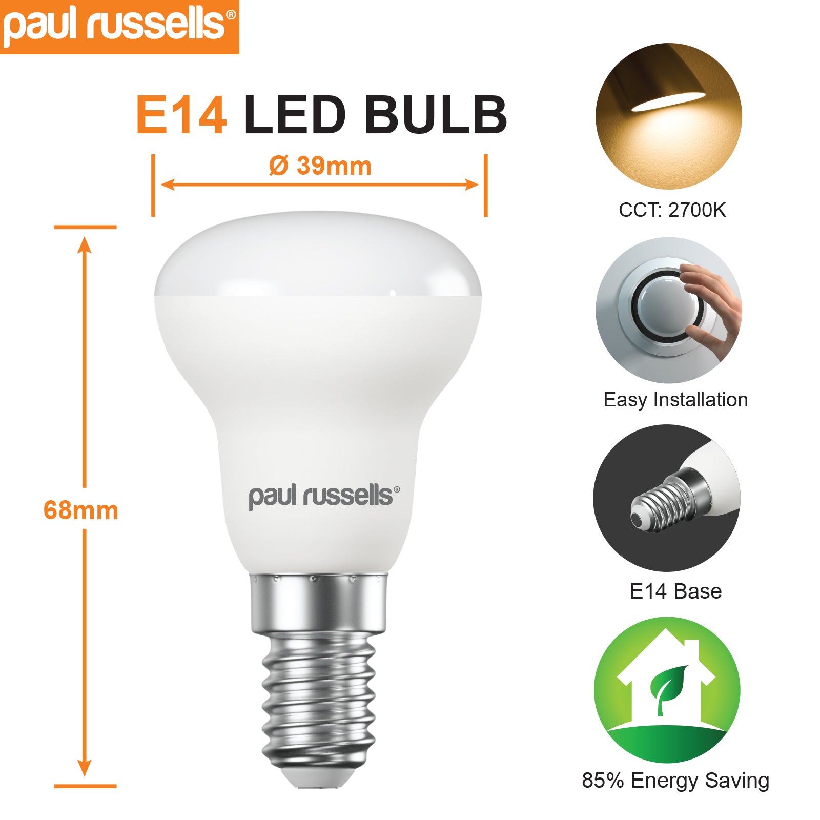 LED Reflector Light Bulbs R39 4.5W=25W Warm White SES E14 Small Edison Screw