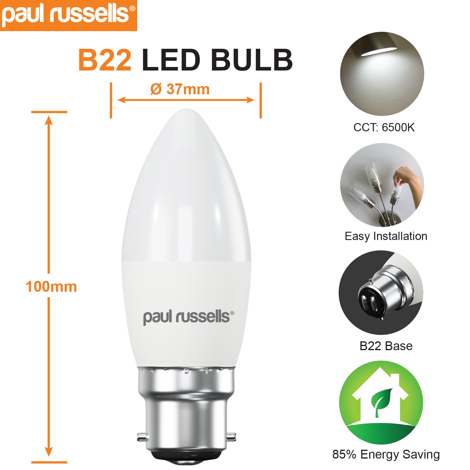 LED Candle 5.5W=40W Day Light Bayonet Cap BC B22 Bulbs