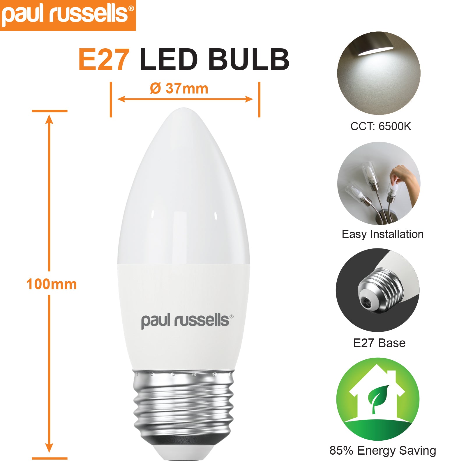 LED Candle 3W=25W Day Light Edison Screw ES E27 Bulbs