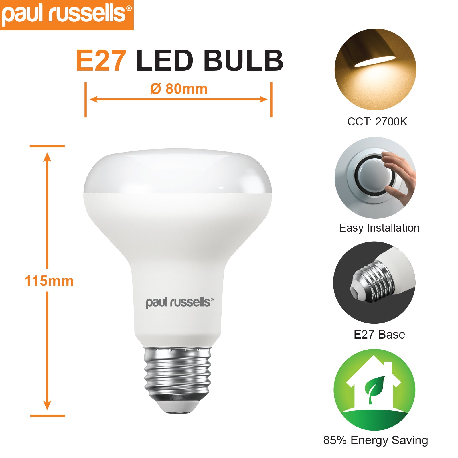 LED Reflector Light Bulbs R80 10W=60W Warm White ES E27 Edison Screw ...