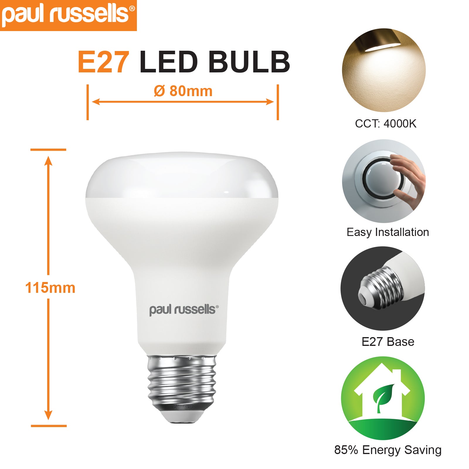 LED Reflector Light Bulbs R80 11W=75W Cool White ES E27 Edison Screw