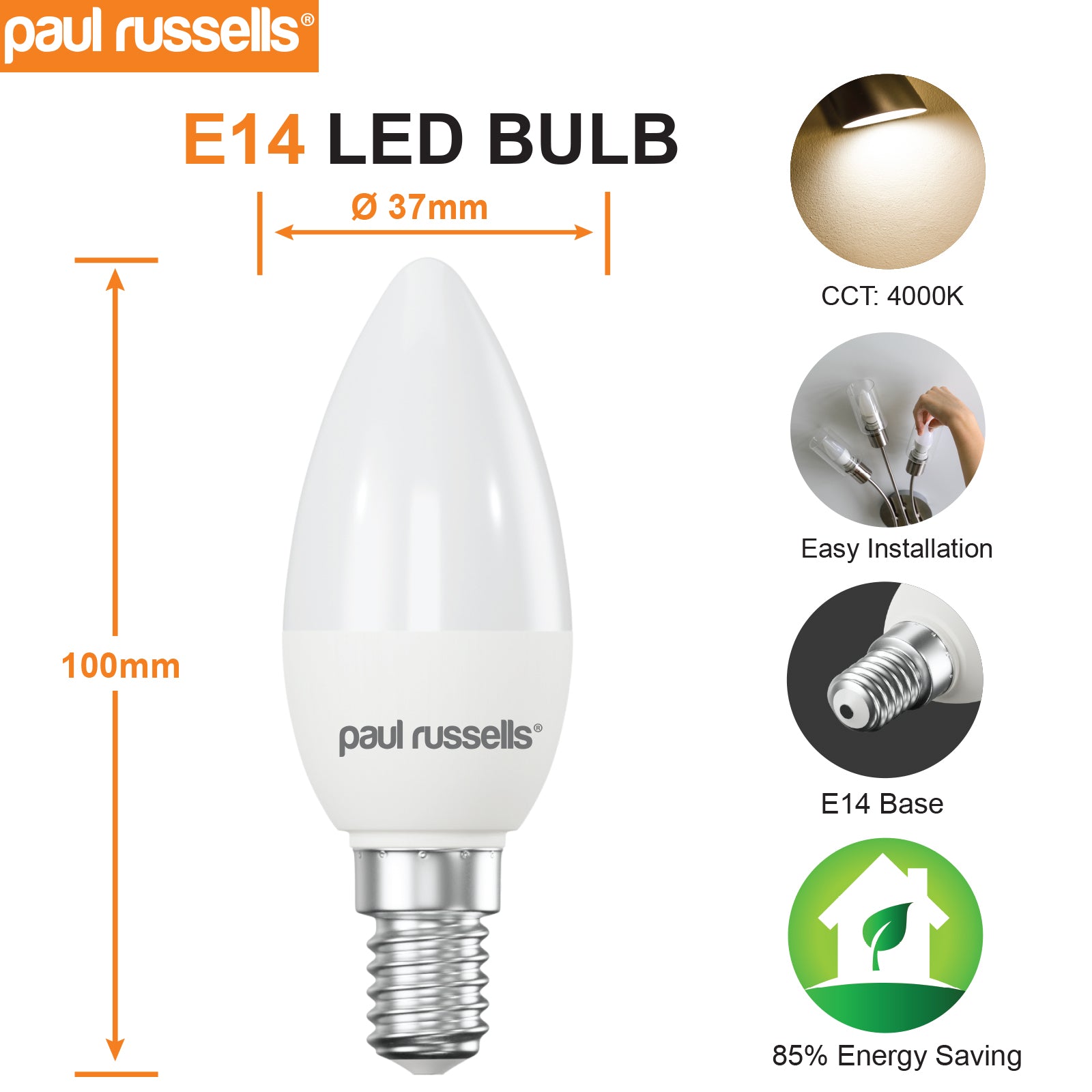 LED Candle 4.9W=40W Cool White Small Edison Screw SES E14 Bulbs