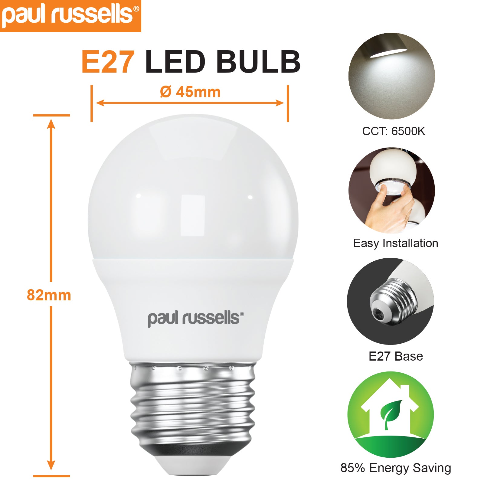 LED Golf Ball 4.9W=40W Day Light Edison Screw ES E27 Bulbs