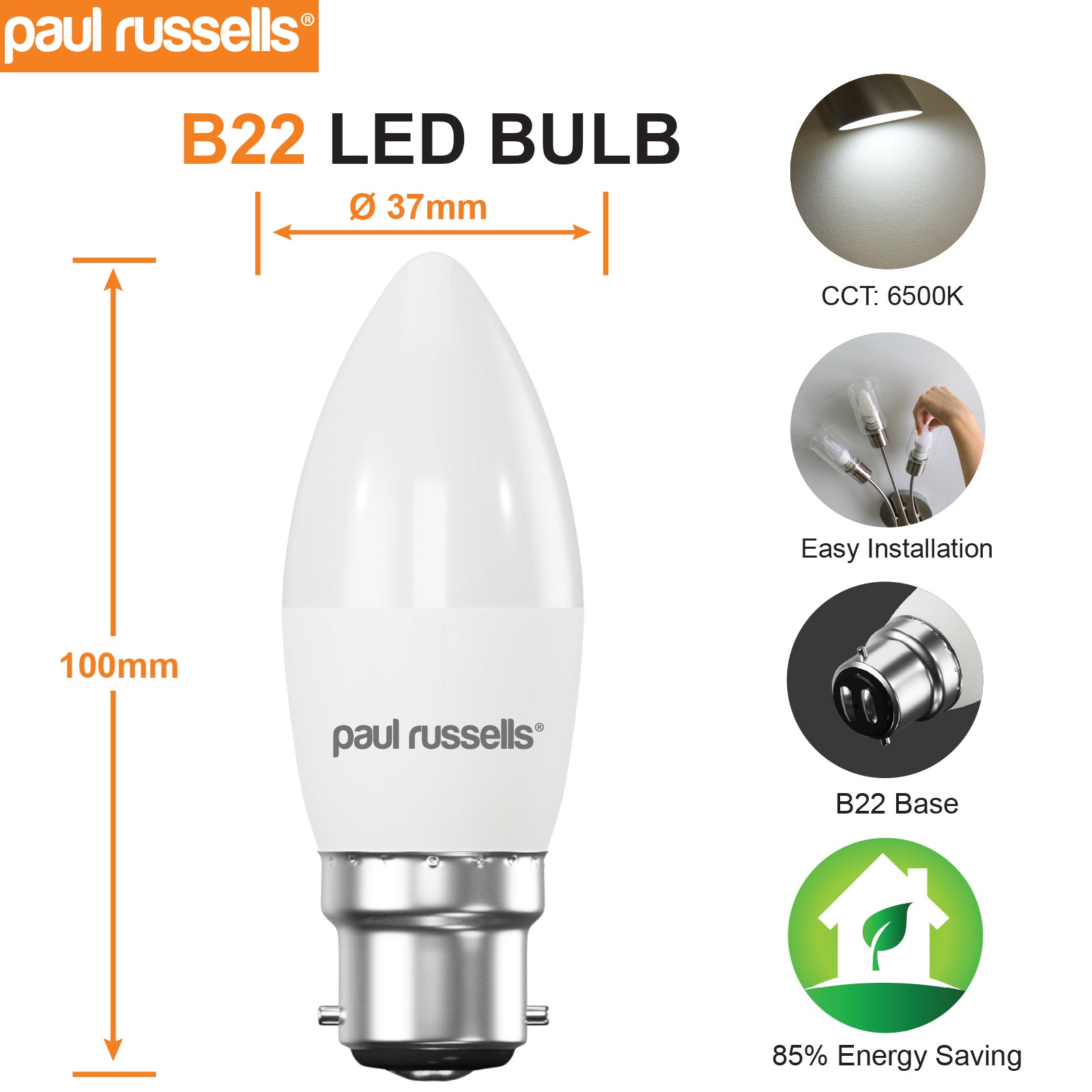 LED Candle 3W=25W Day Light Bayonet Cap BC B22 Bulbs