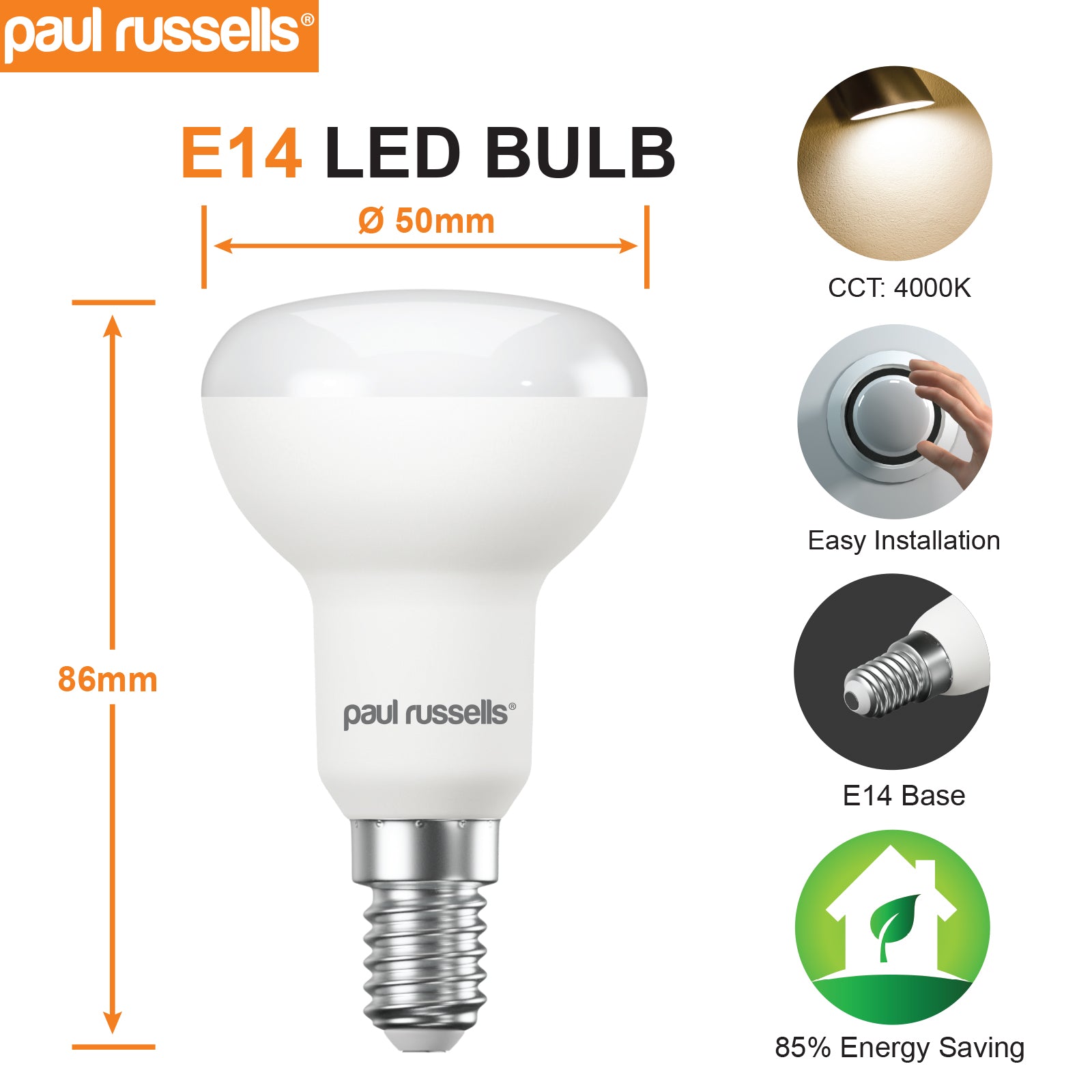 LED Reflector Light Bulbs R50 6W=40W Cool White SES E14 Small Edison Screw