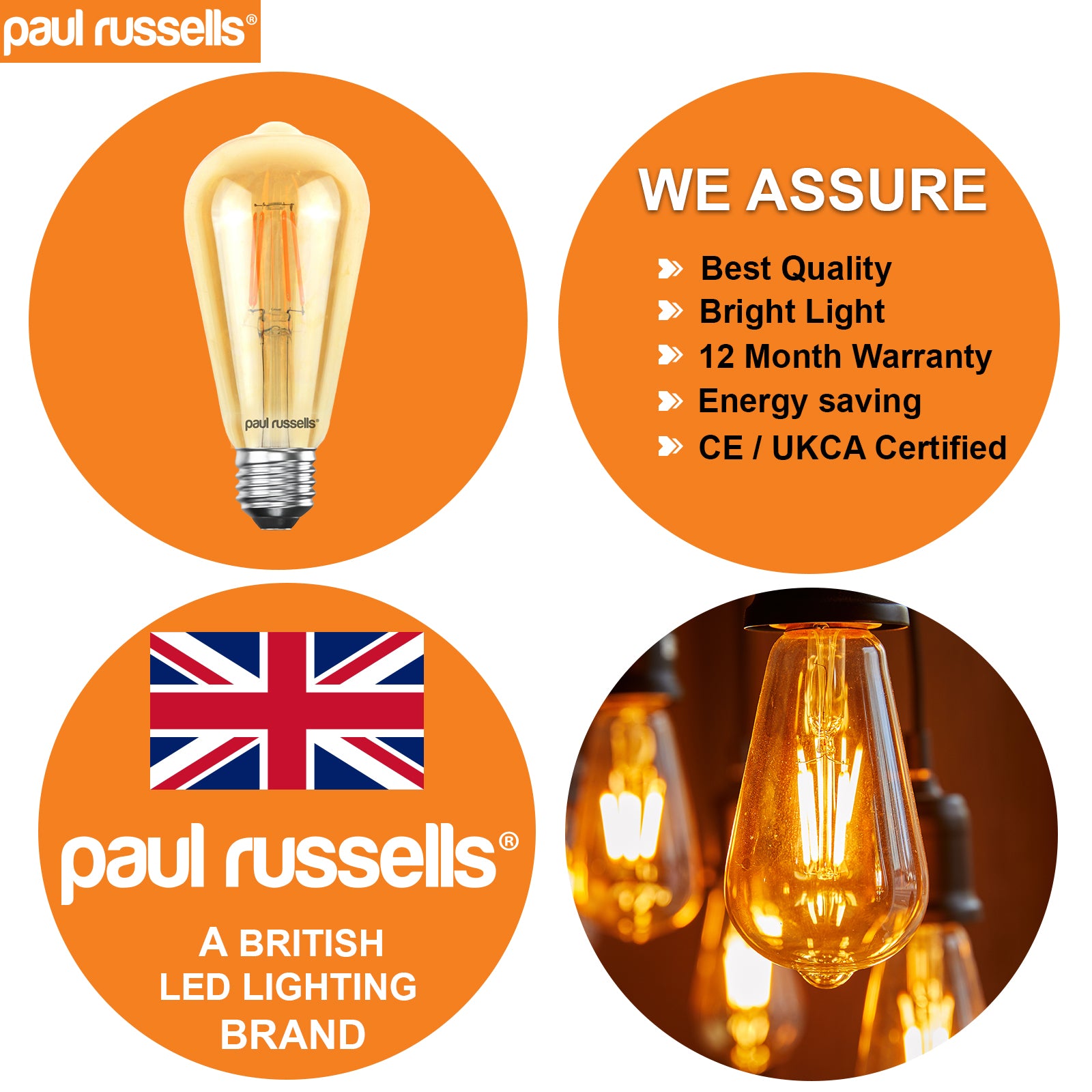 LED Filament ST64 4.5W=35W Extra Warm White Amber 2200K ES E27 Edison Screw Cap Bulbs