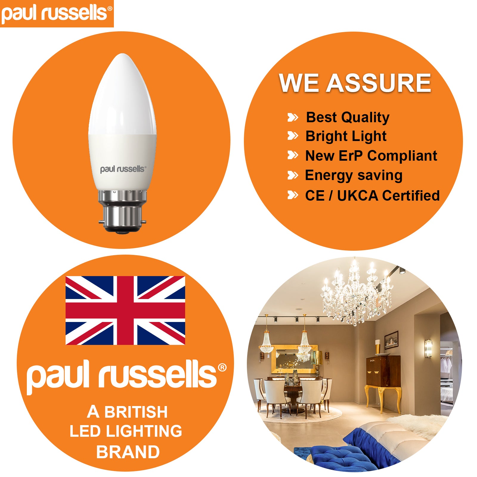 LED Candle 6.5W=60W Warm White Bayonet Cap BC B22 Bulbs