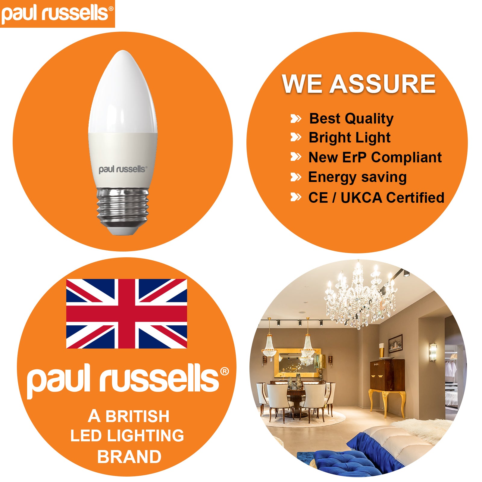 LED Candle 6.5W=60W Warm White Edison Screw ES E27 Bulbs