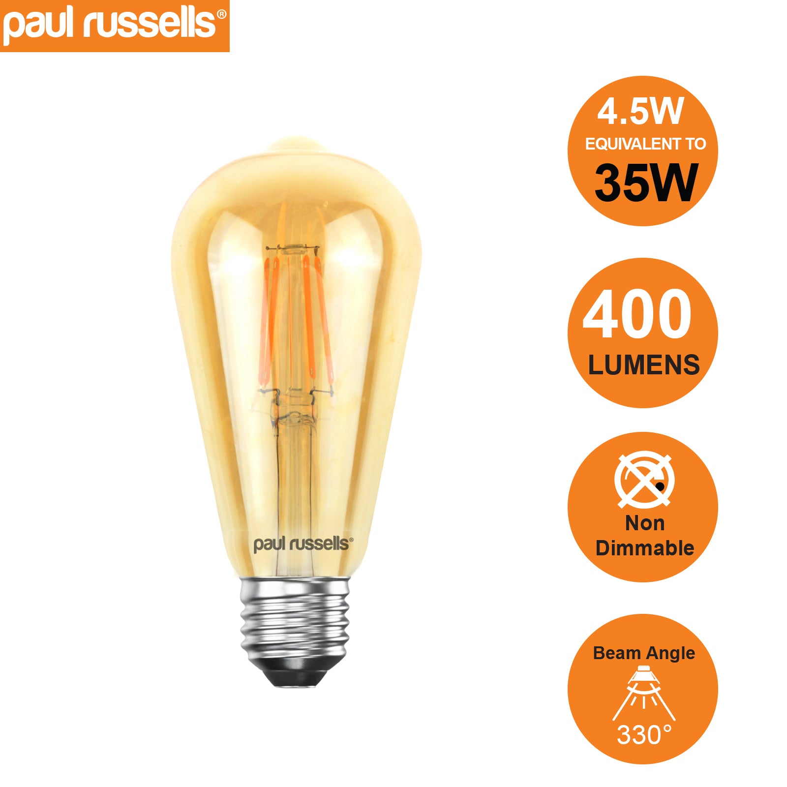 LED Filament ST64 4.5W=35W Extra Warm White Amber 2200K ES E27 Edison Screw Cap Bulbs