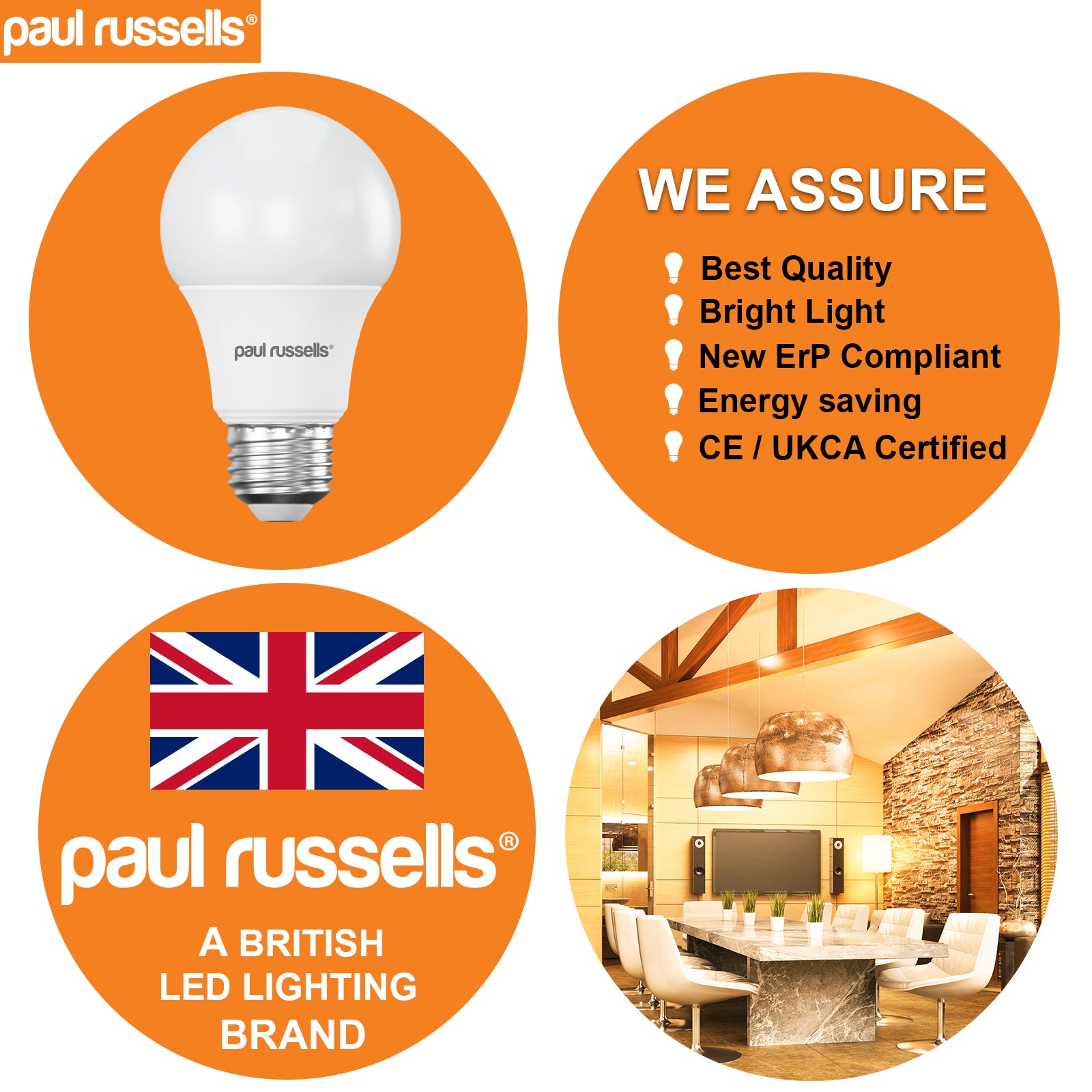 LED GLS 9W=60W Warm White Edison Screw ES E27 Light Bulbs