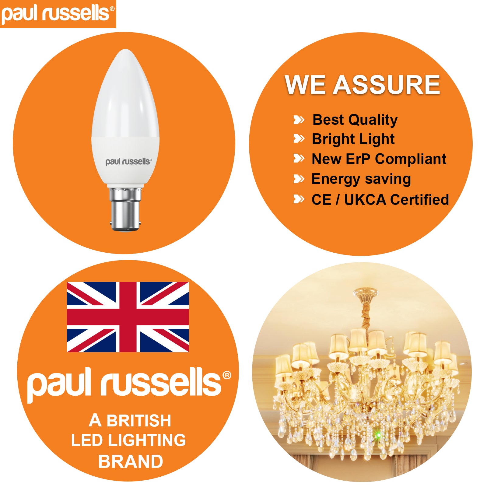 LED Candle 4.9W=40W Warm White Small Bayonet Cap SBC B15 Bulbs