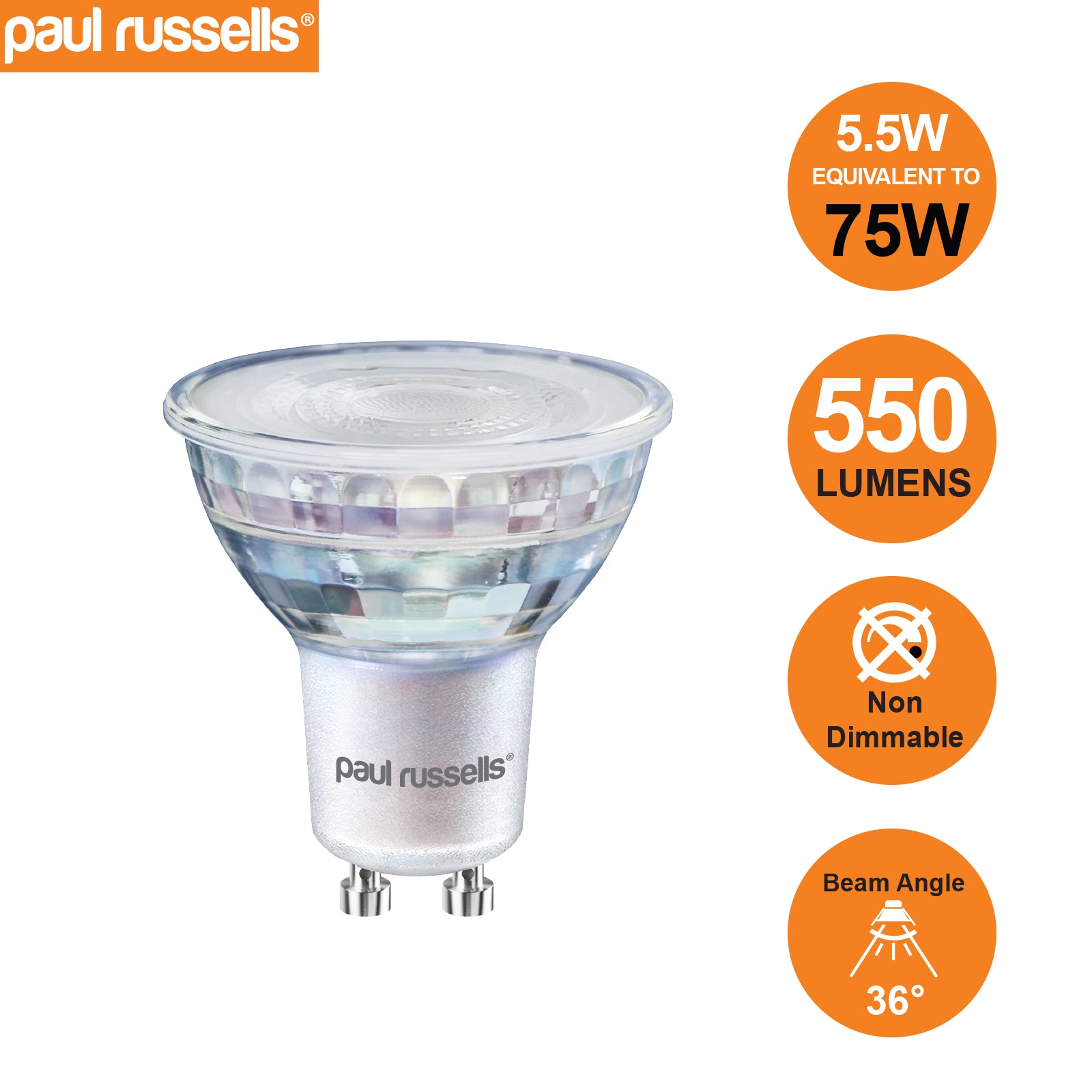 GU10 5.5W=75W LED Spot Light Bulbs Warm White