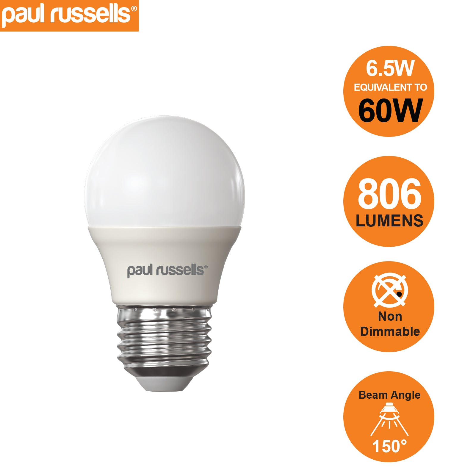 LED Golf Ball 6.5W=60W Warm White Edison Screw ES E27 Bulbs