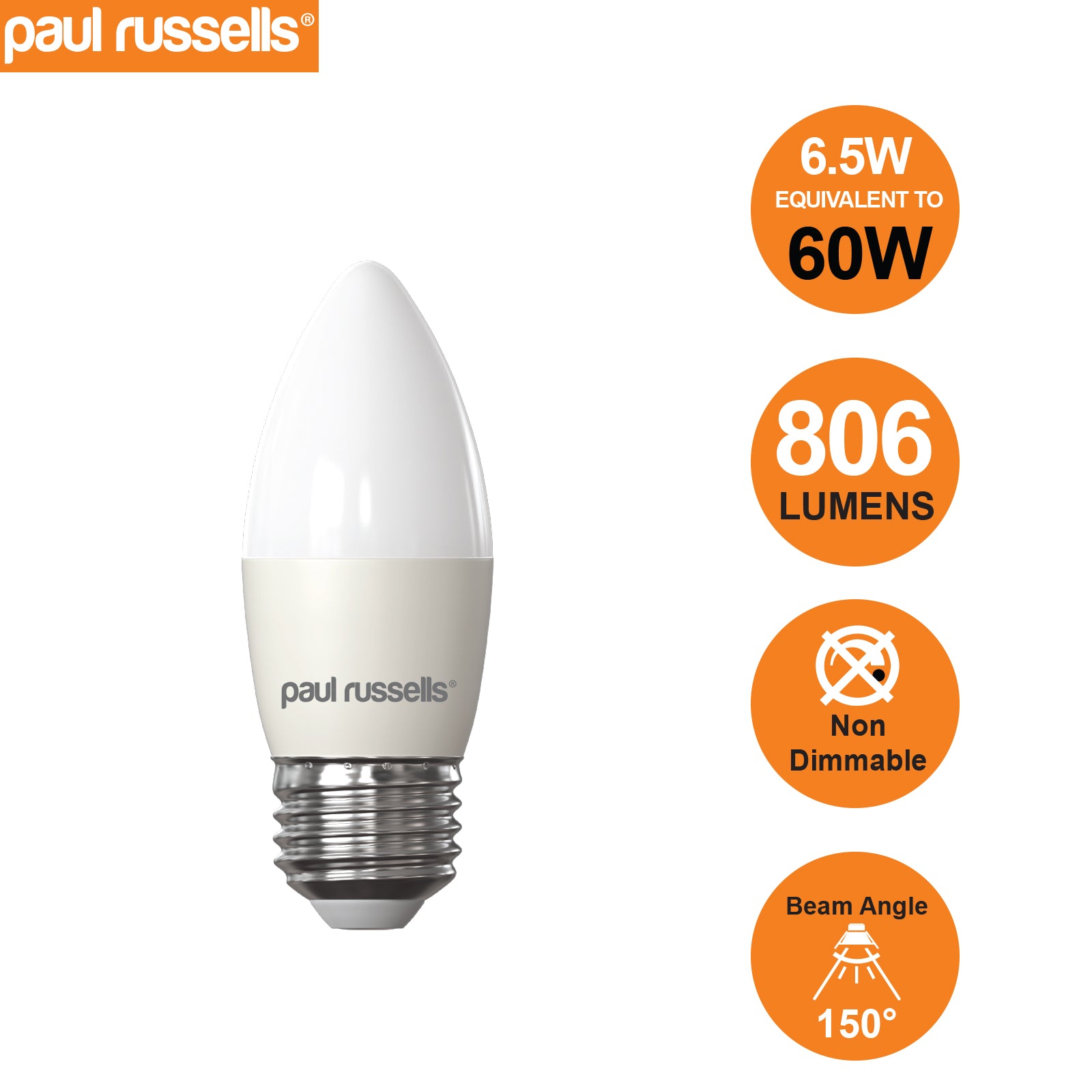 LED Candle 6.5W=60W Warm White Edison Screw ES E27 Bulbs