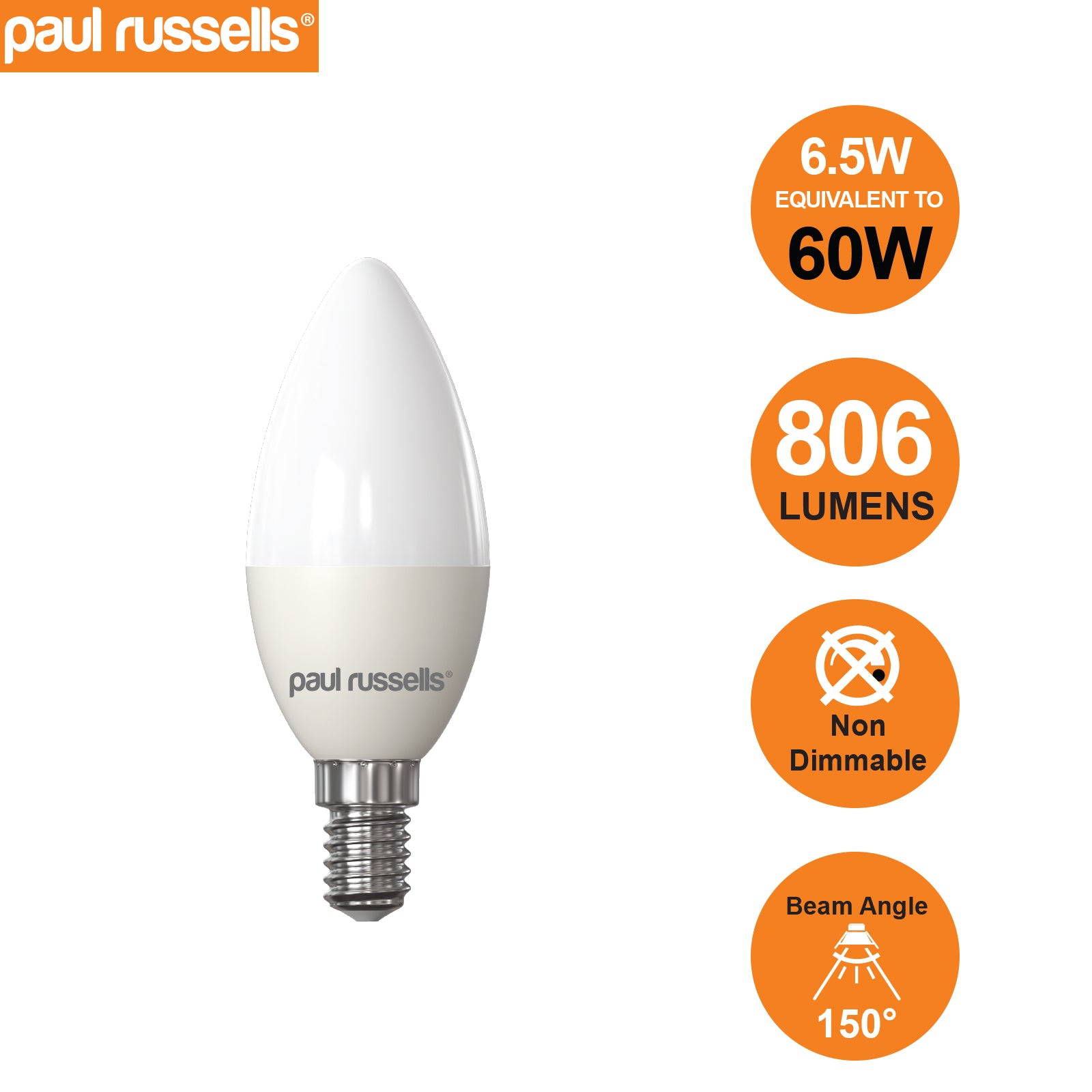 LED Candle 6.5W=60W Warm White Small Edison Screw SES E14 Bulbs