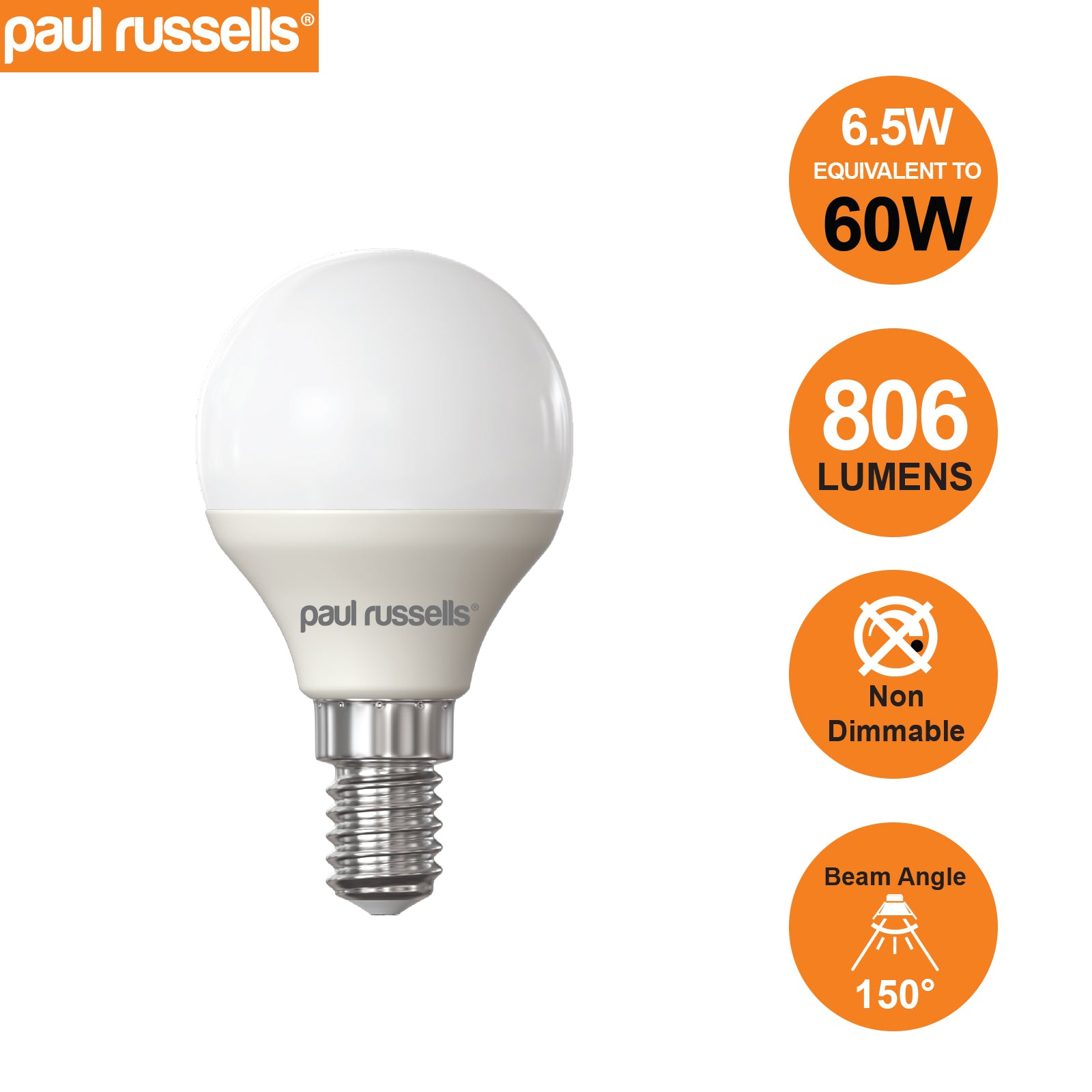 LED Golf Ball 6.5W=60W Warm White Small Edison Screw SES E14 Bulbs