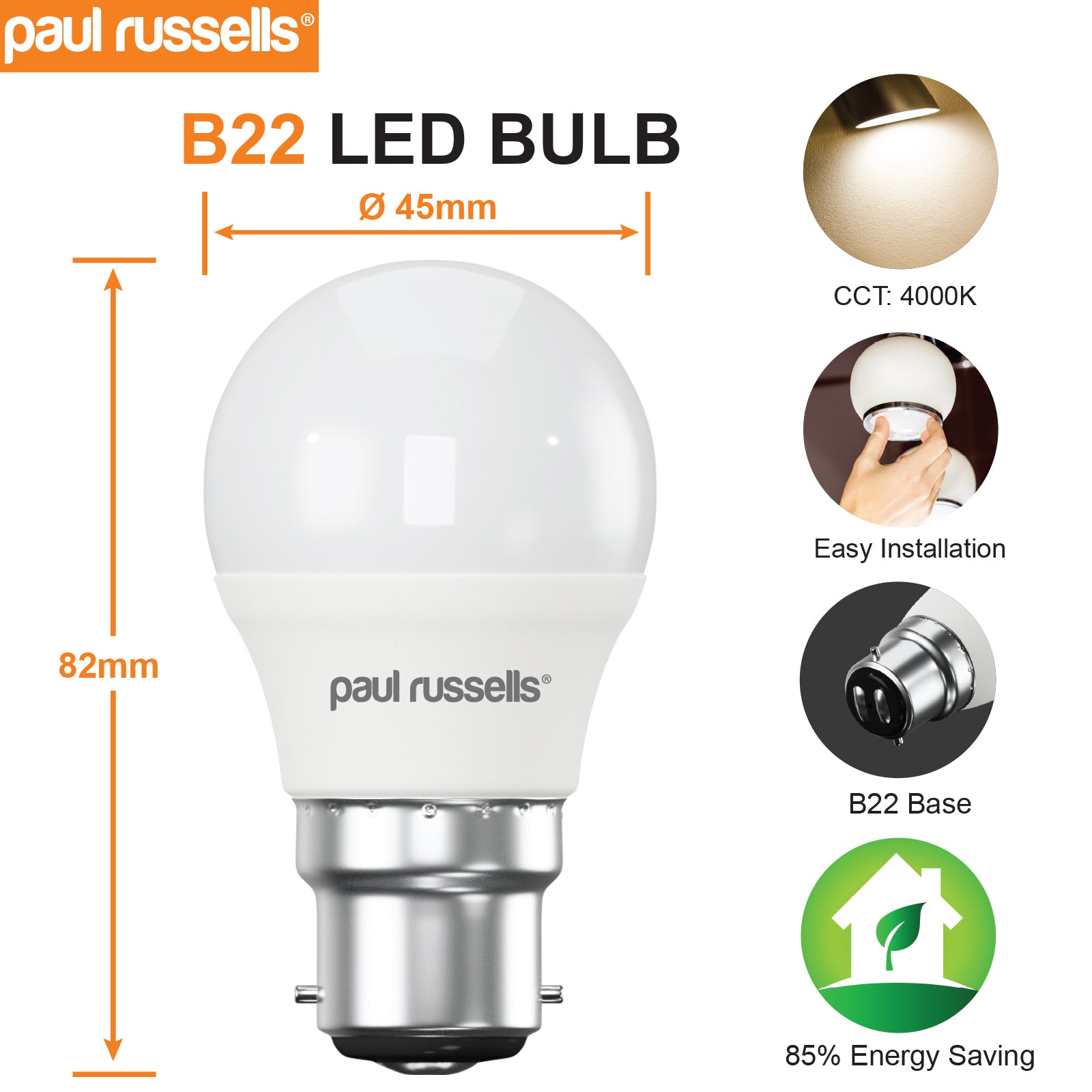 LED Golf Ball 7W=60W Cool White B22/BC Bayonet Cap Bulb