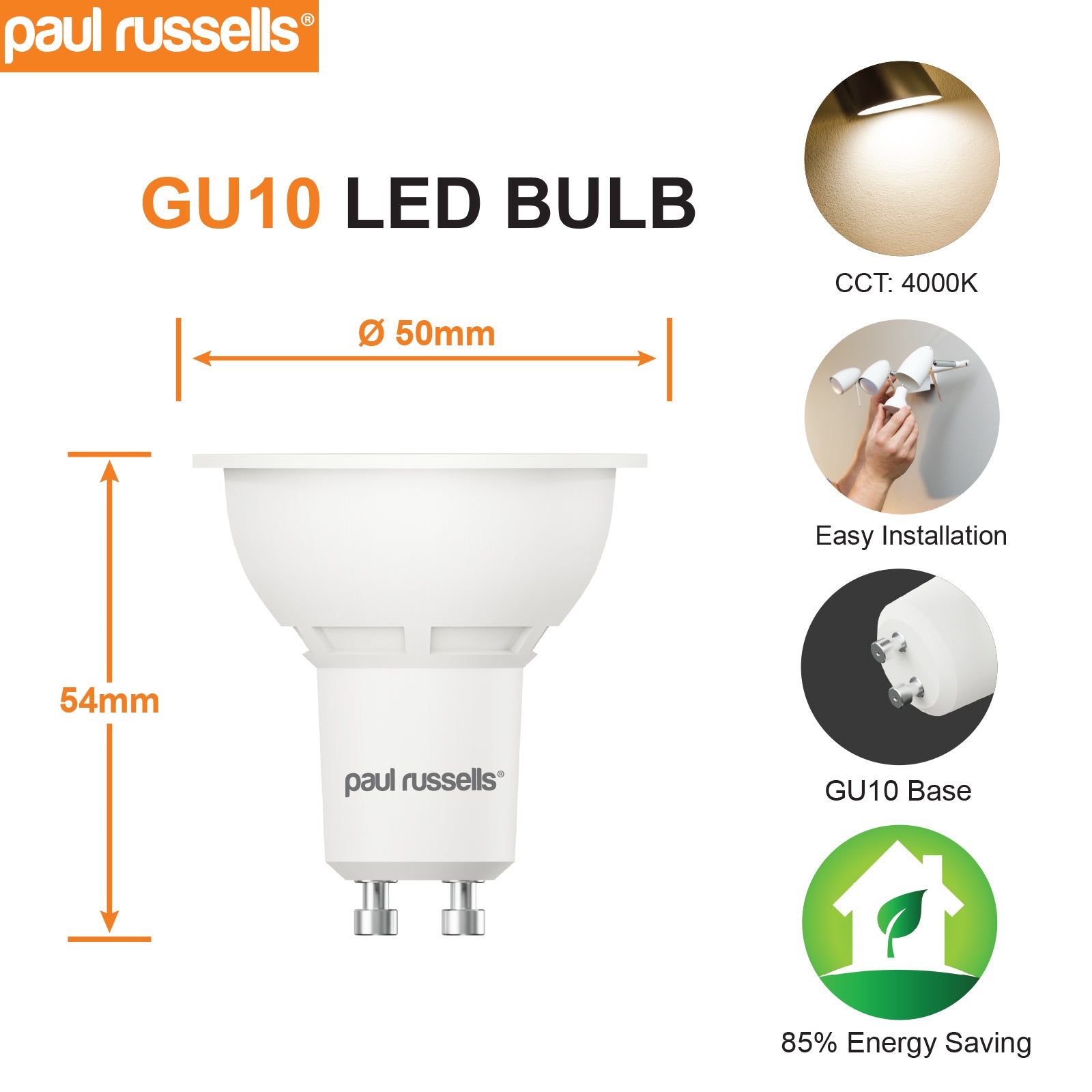 GU10 4.9W=50W LED Spot Light Bulbs Cool White 4000K