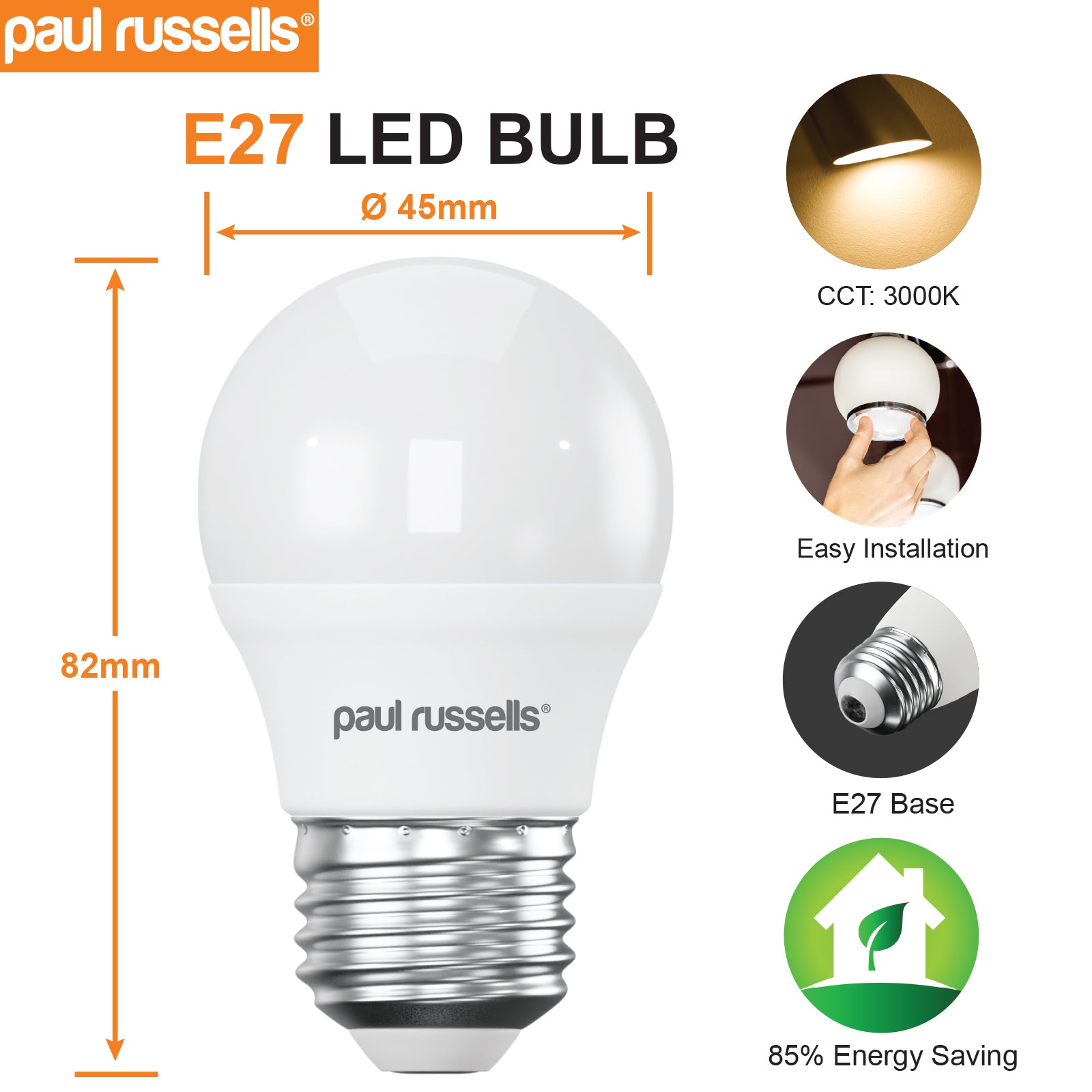 LED Golf Ball 7W=45W Warm White ES E27 Edison Screw Cap Bulbs