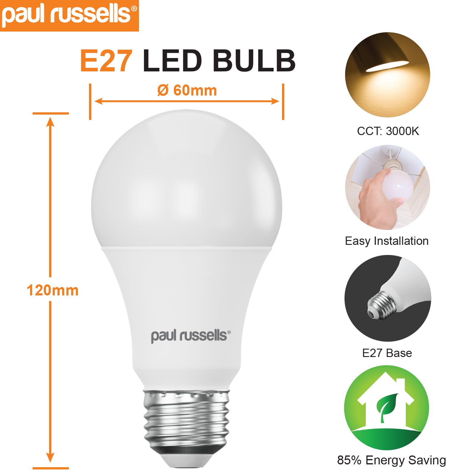 LED GLS 15W=100W Warm White ES E27 Edison Screw Bulbs paul russells