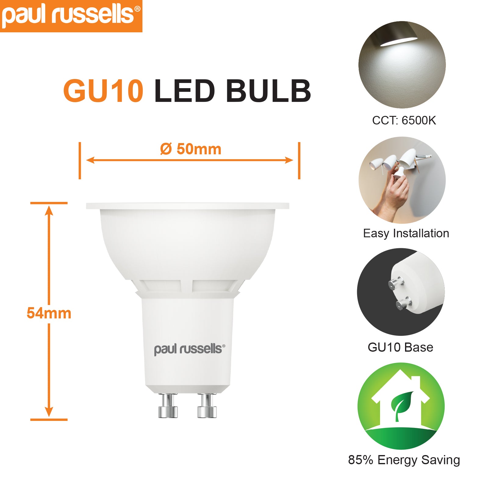 GU10 4.9W=50W LED Spot Light Bulbs Day Light 6500K Downlights