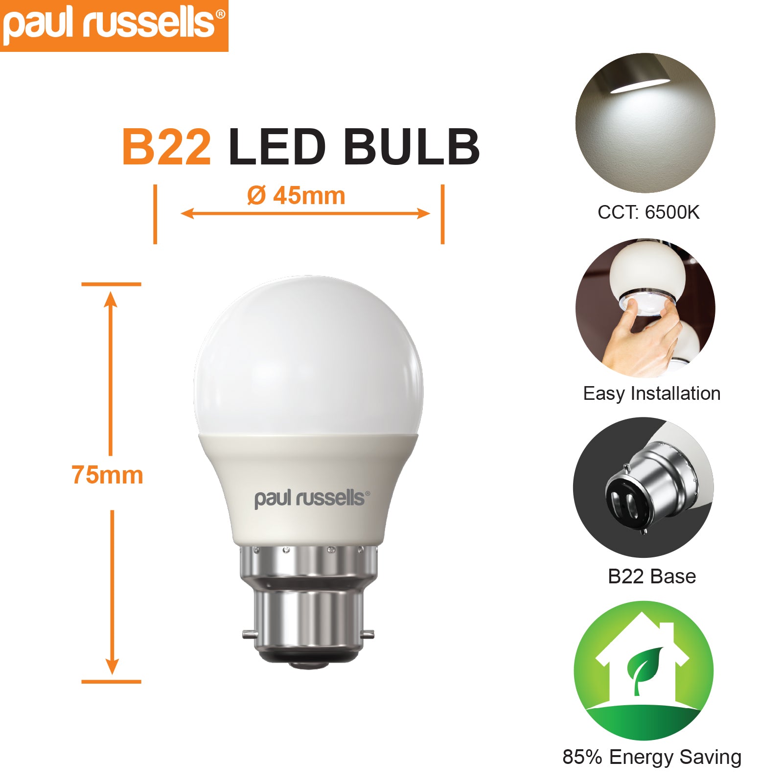 LED Golf Ball 6.5W=60W Day Light Bayonet Cap BC B22 Bulbs