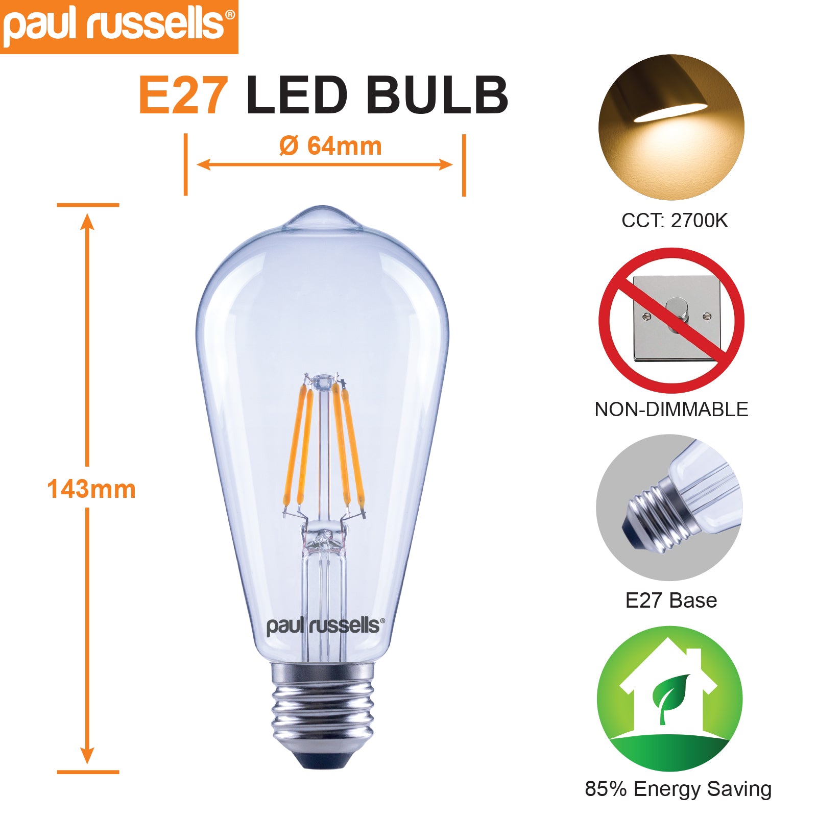 LED Filament ST64 4W=40W Warm White 2700K ES E27 Edison Screw Bulbs