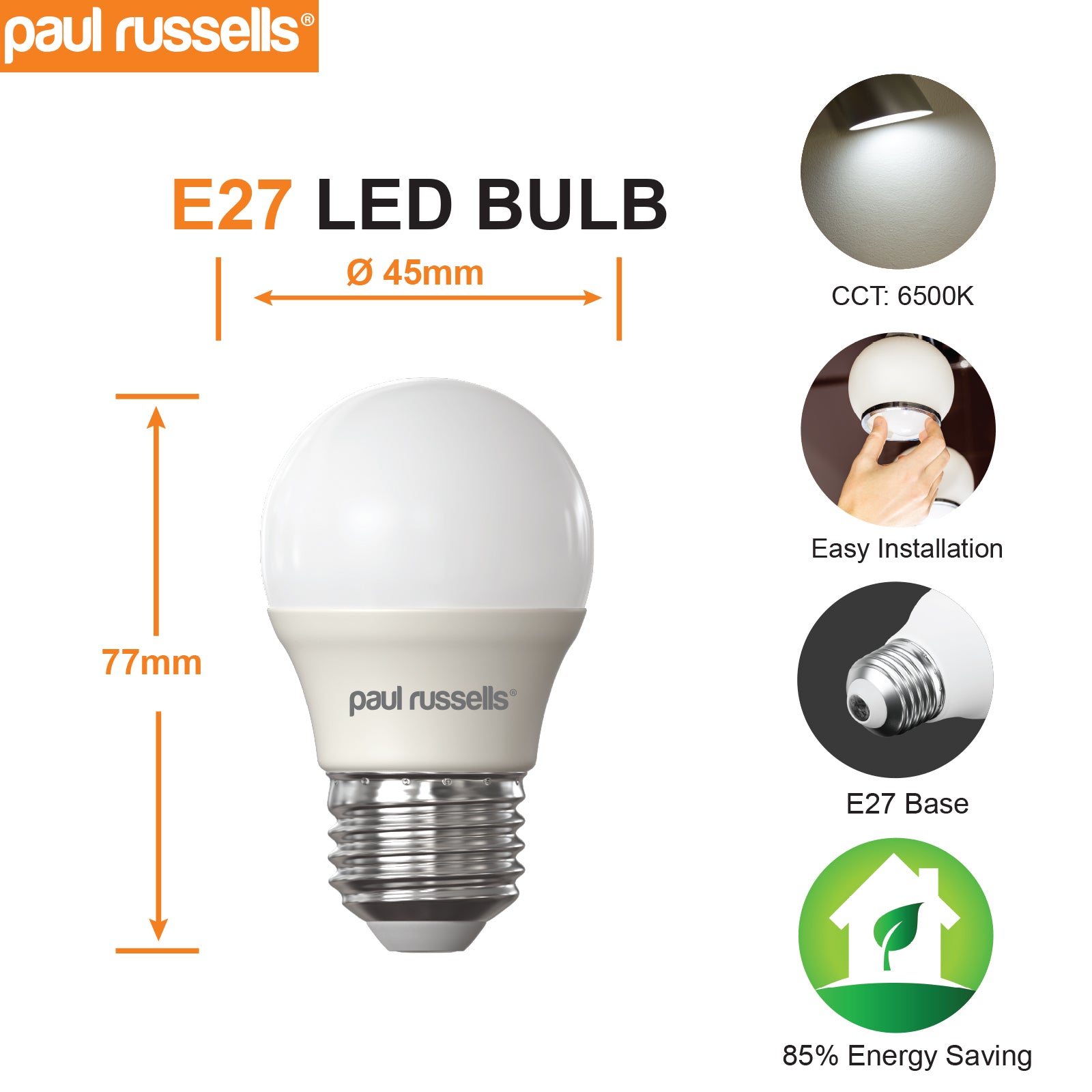 LED Golf Ball 6.5W=60W Day Light Edison Screw ES E27 Bulbs