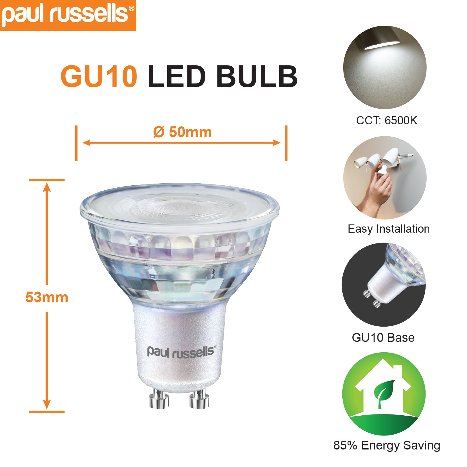 GU10 5.5W=75W LED Spot Light Bulbs Day Light